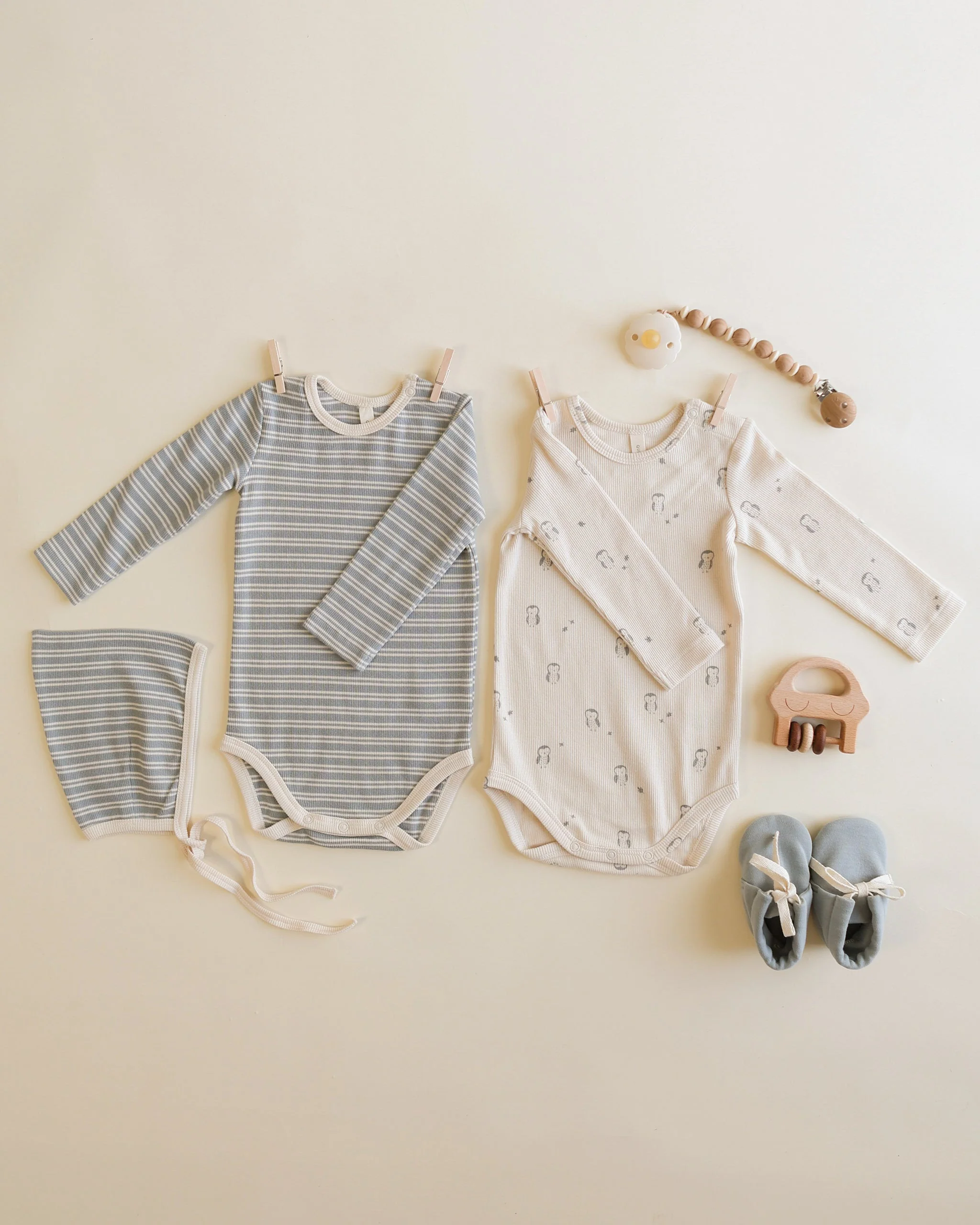 Ribbed Bodysuit, 2 Pack || Steel Blue Micro Stripe, Owls - Image 8