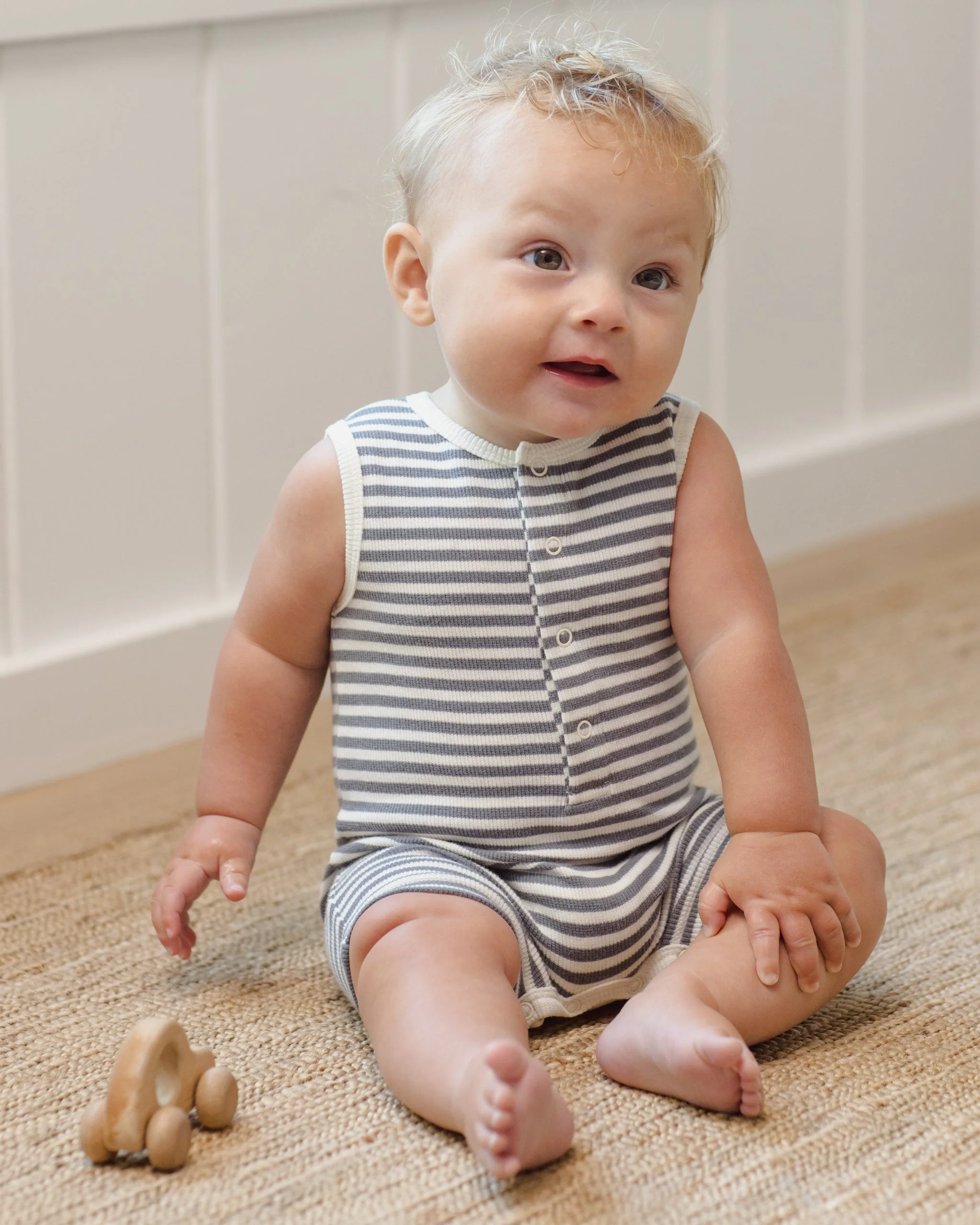 Ribbed Henley Romper Ocean Stripe - Image 2