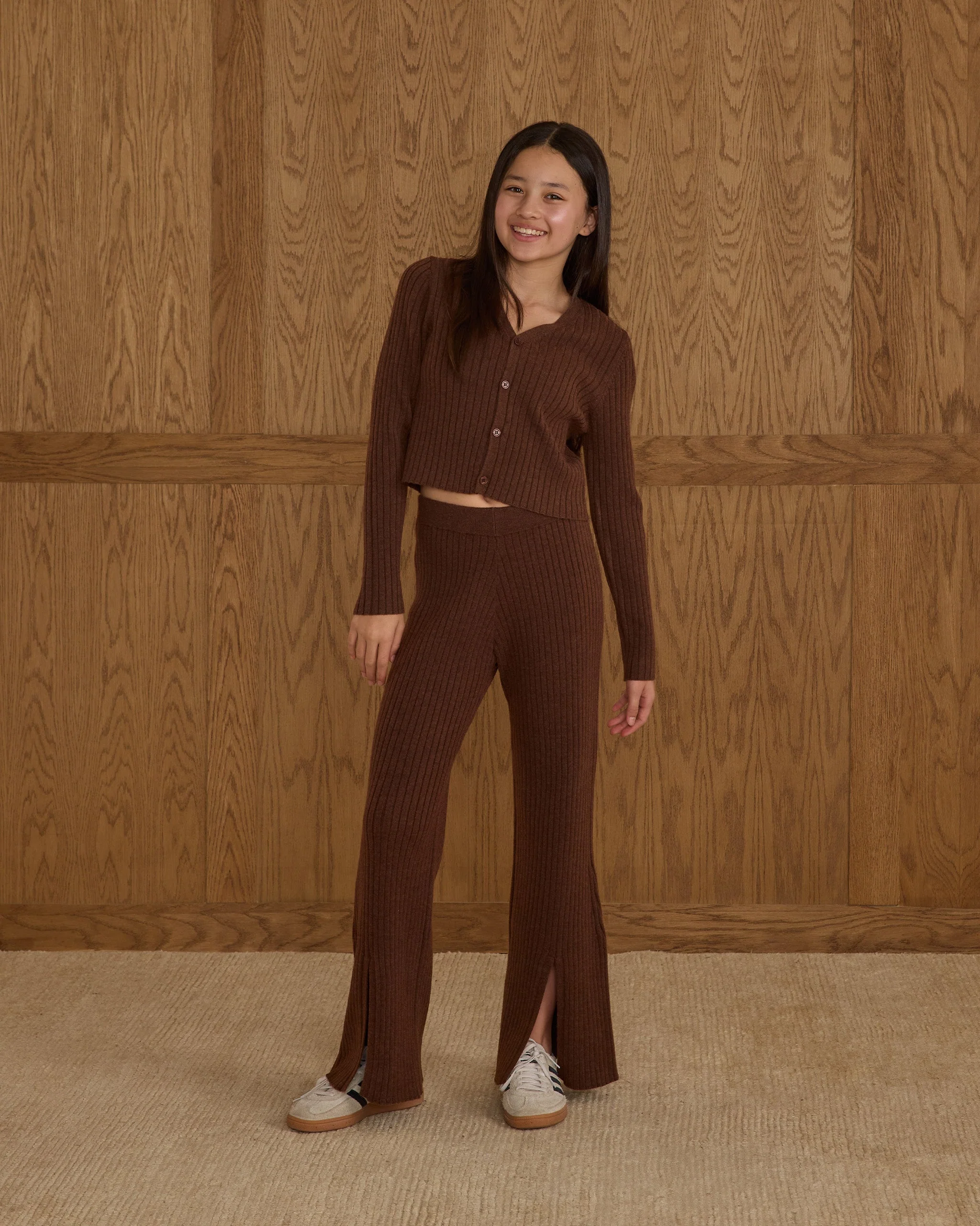 Ribbed Knit Pant || Brown - Image 3