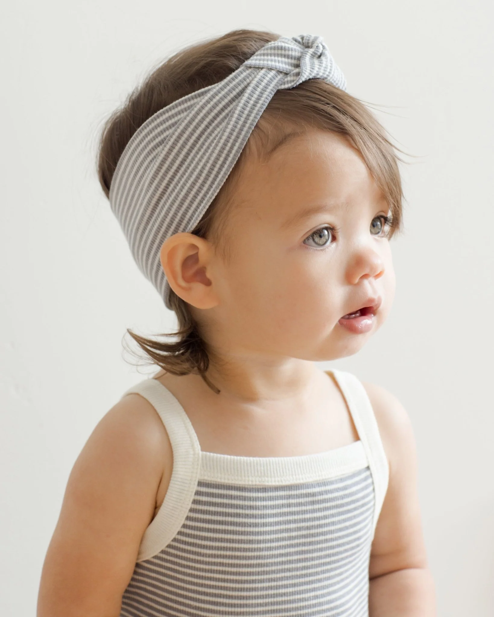 Ribbed Knotted Headband || Lagoon Micro Stripe - Image 2