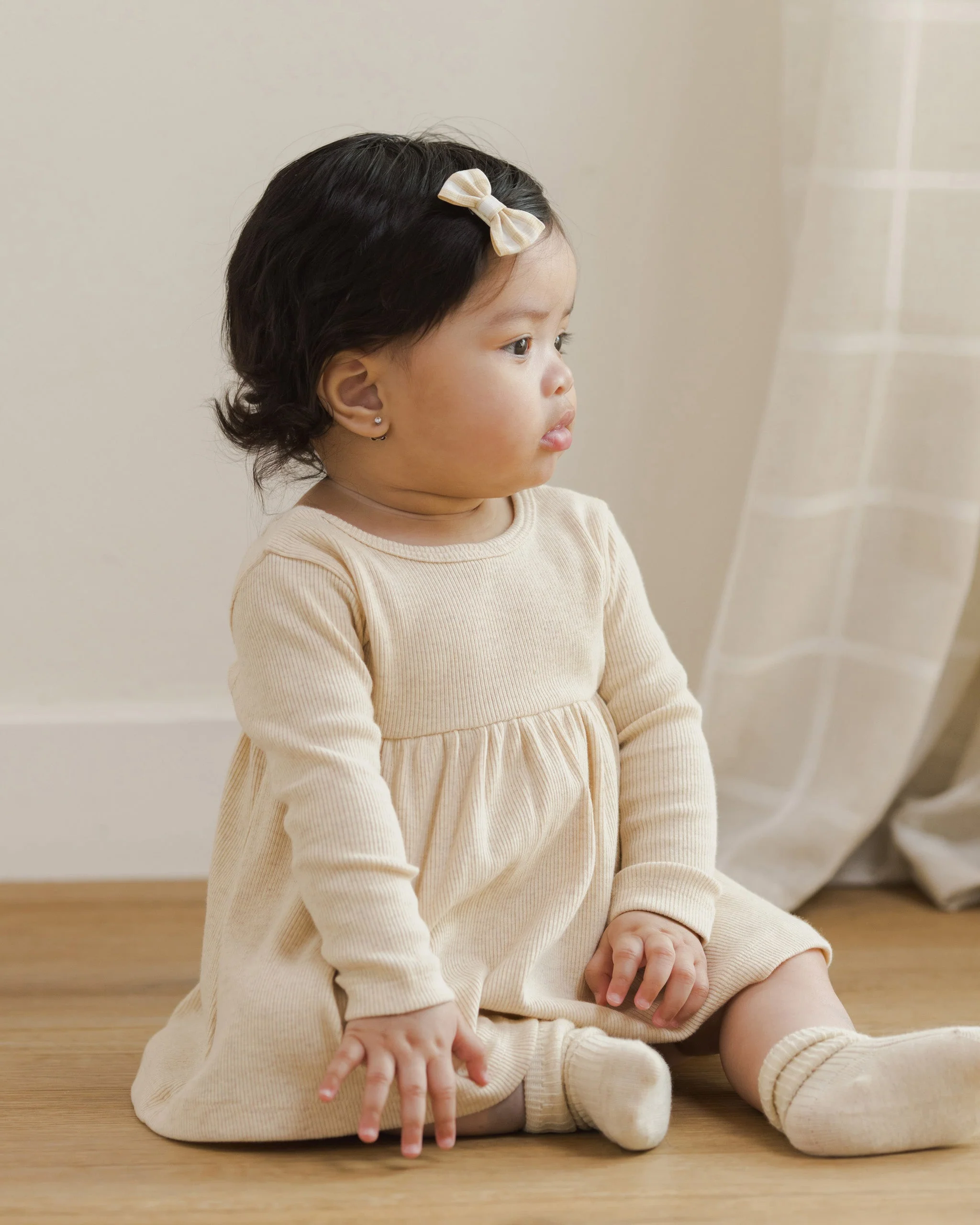 Ribbed Long Sleeve Dress || Oatmeal - Image 2