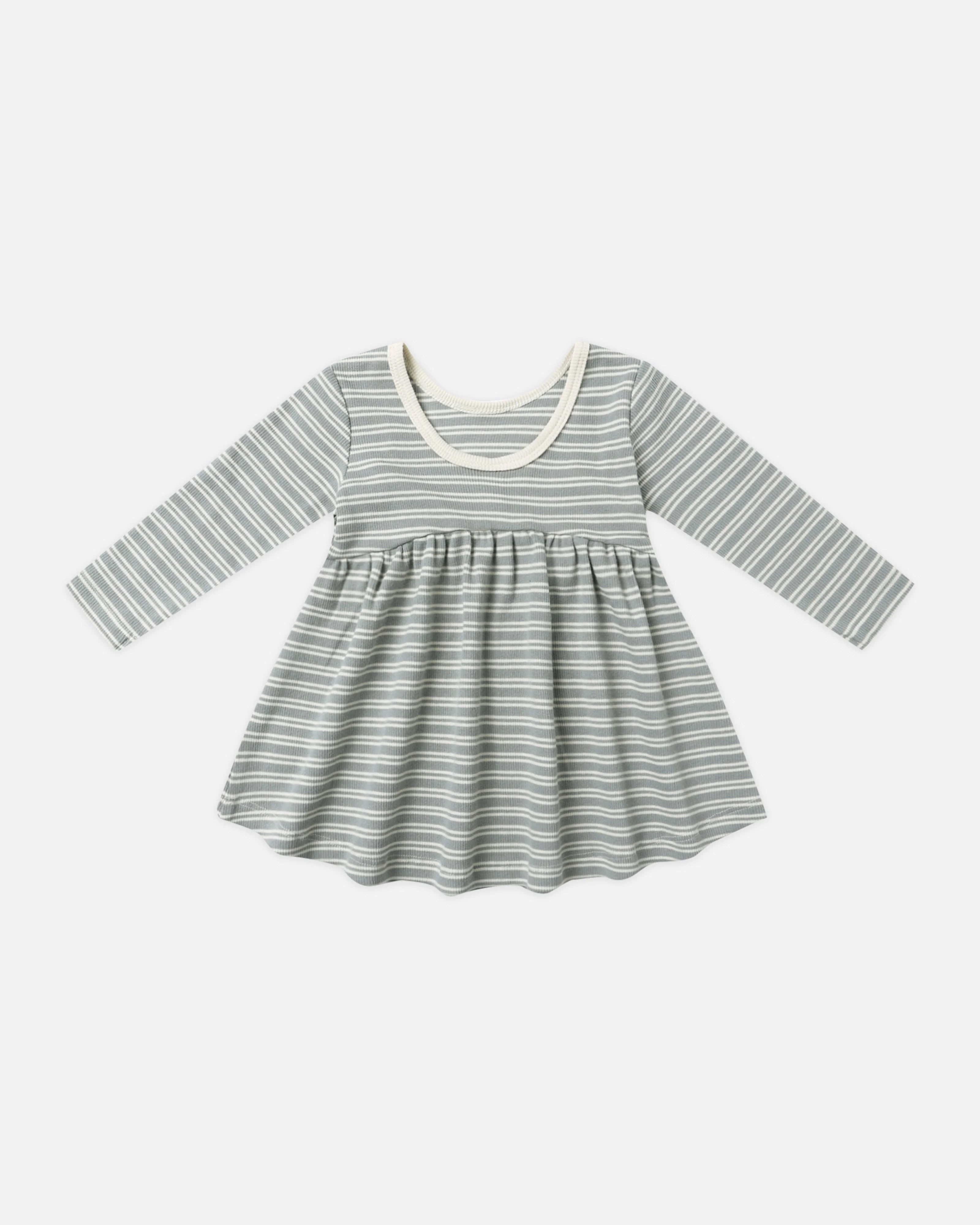 Ribbed Long Sleeve Dress || Steel Blue Micro Stripe - Image 2