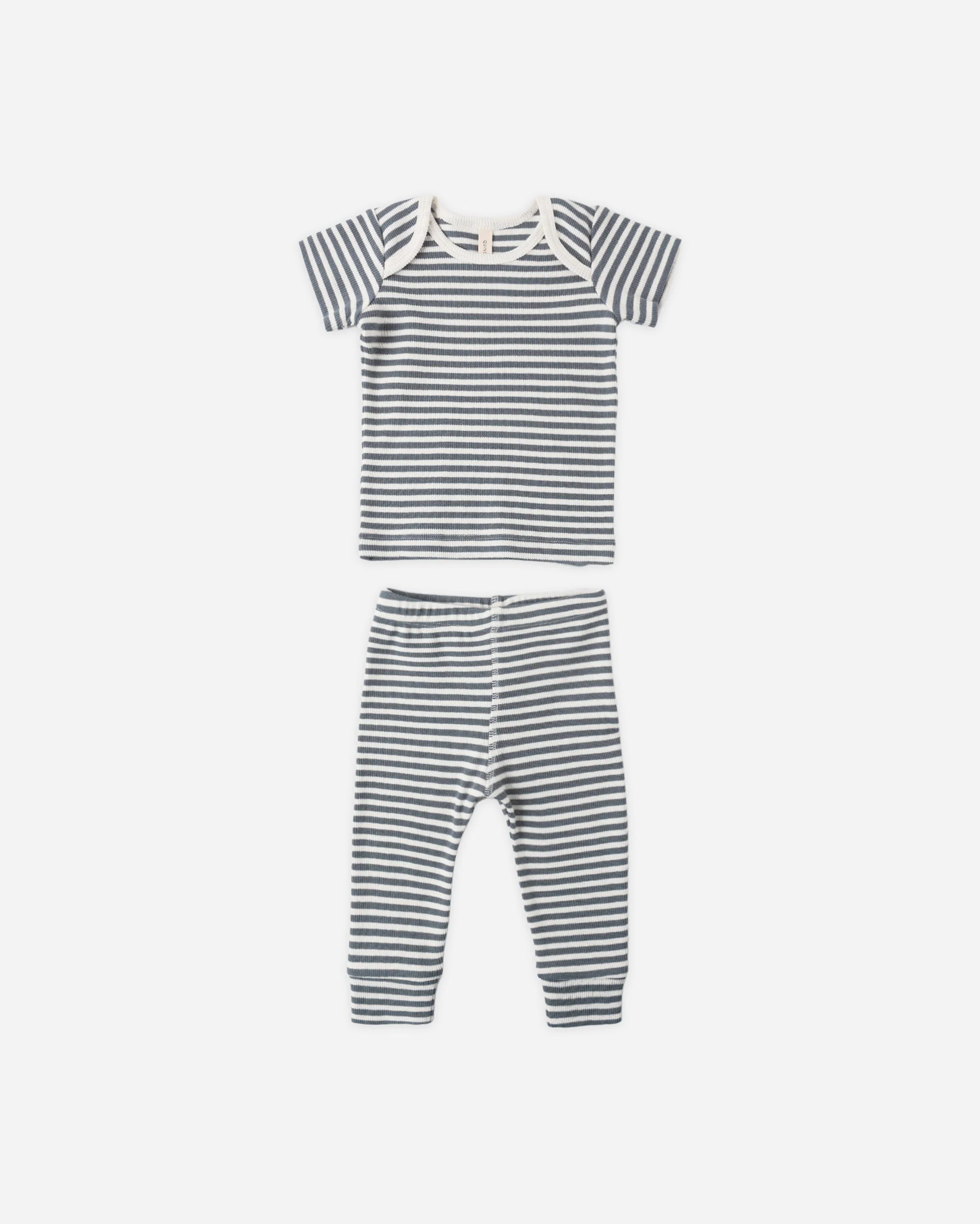 Ribbed Short Sleeve Tee + Legging Set Ocean Stripe