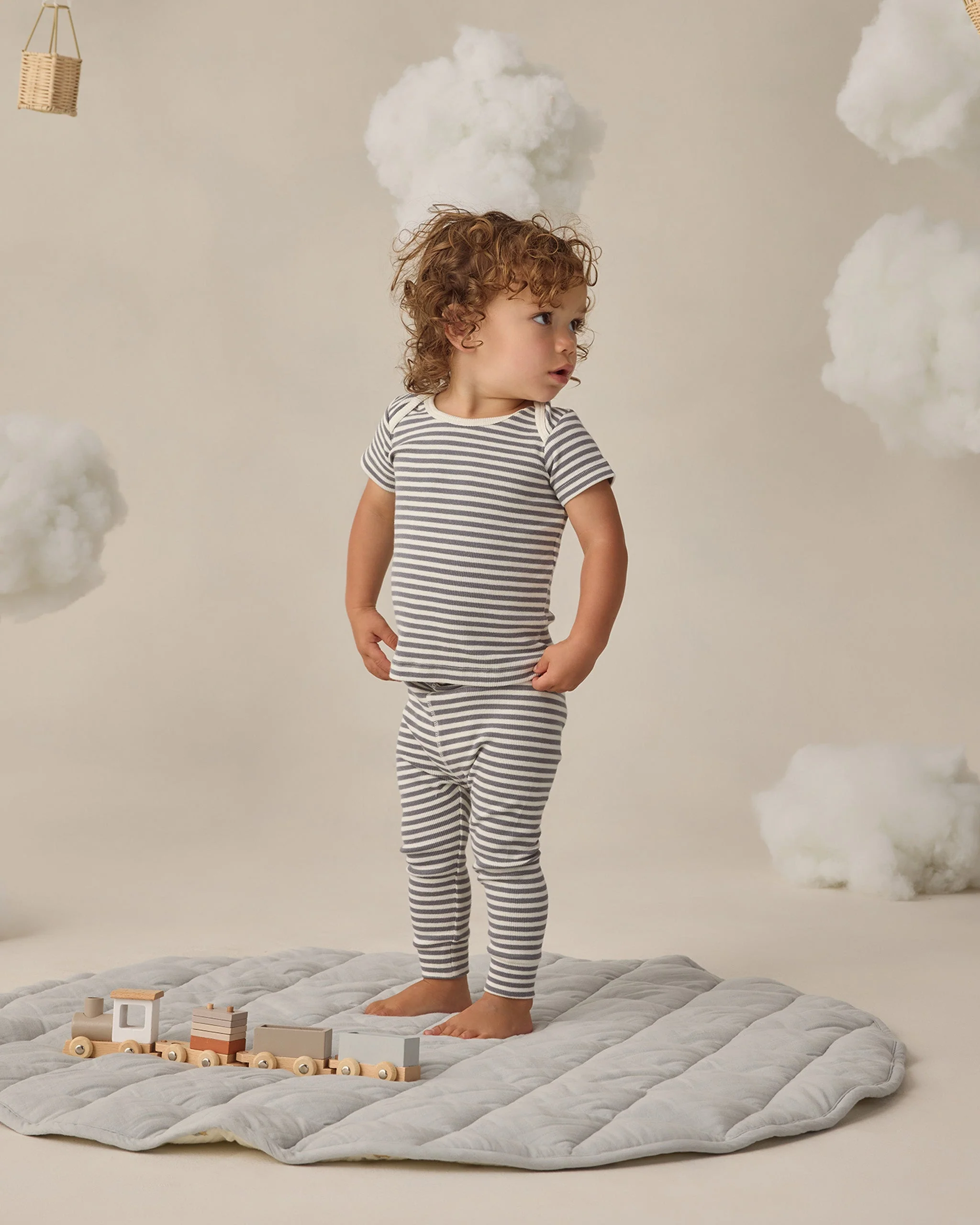 Ribbed Short Sleeve Tee + Legging Set Ocean Stripe - Image 2