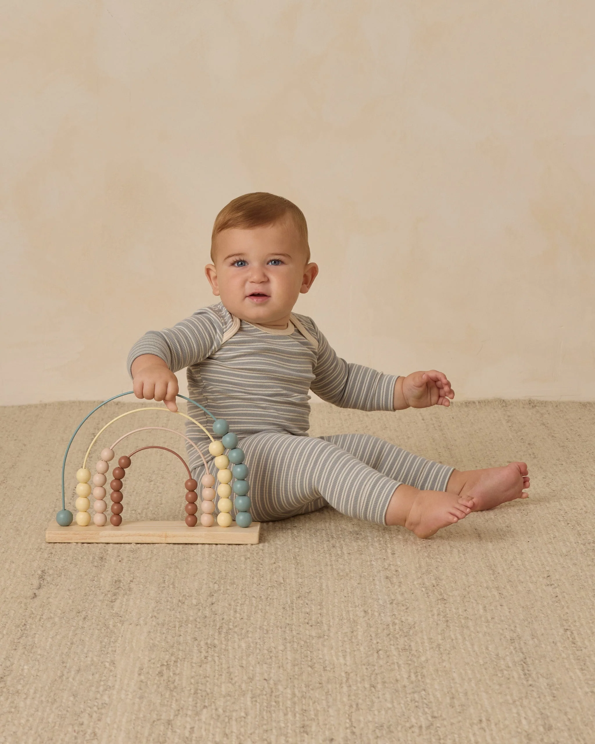 Ribbed Tee + Legging Set || Steel Blue Micro Stripe - Image 2