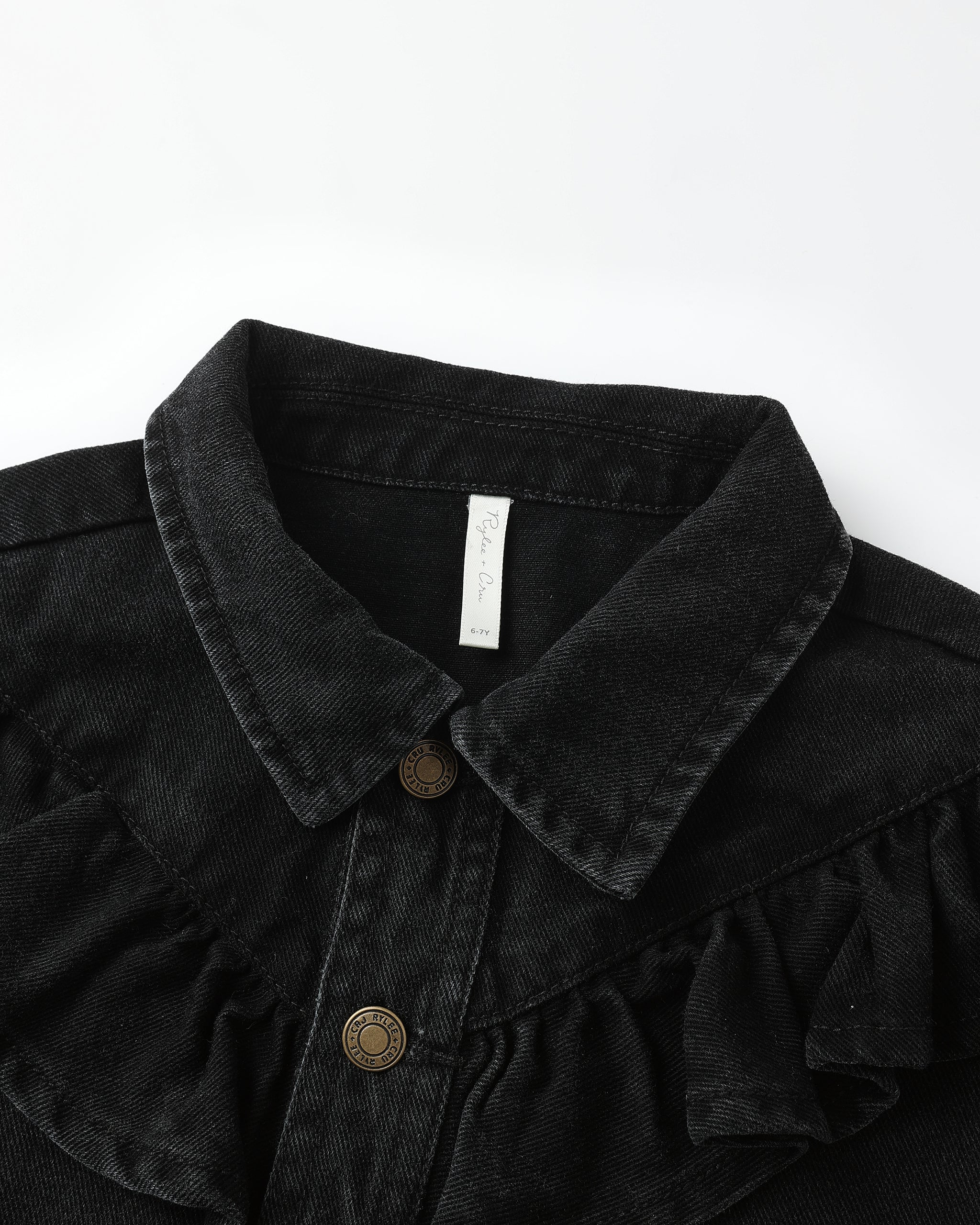Ruffle Denim Jacket || Washed Black - Image 3