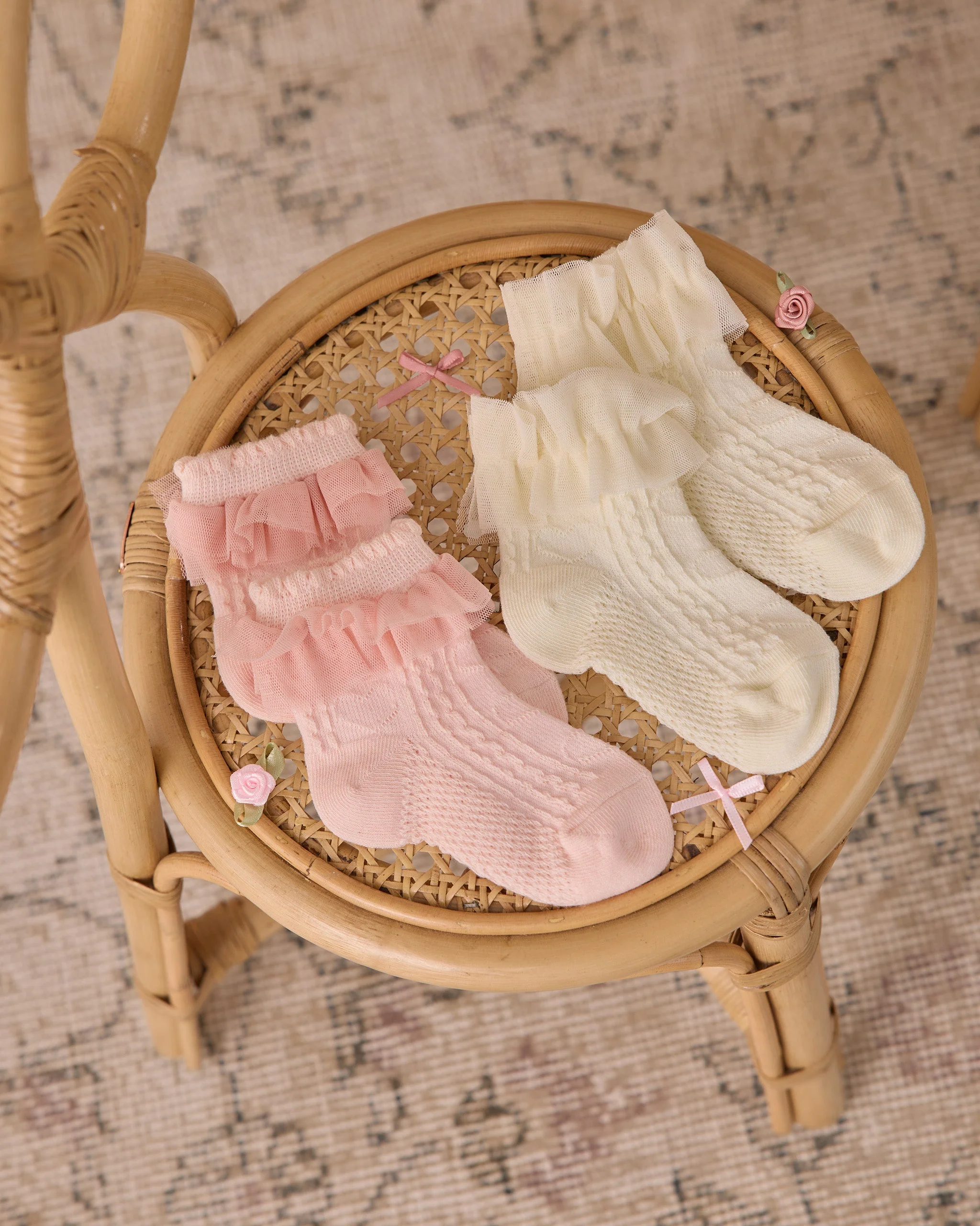 Ruffle Socks Ivory, Blush - Image 6