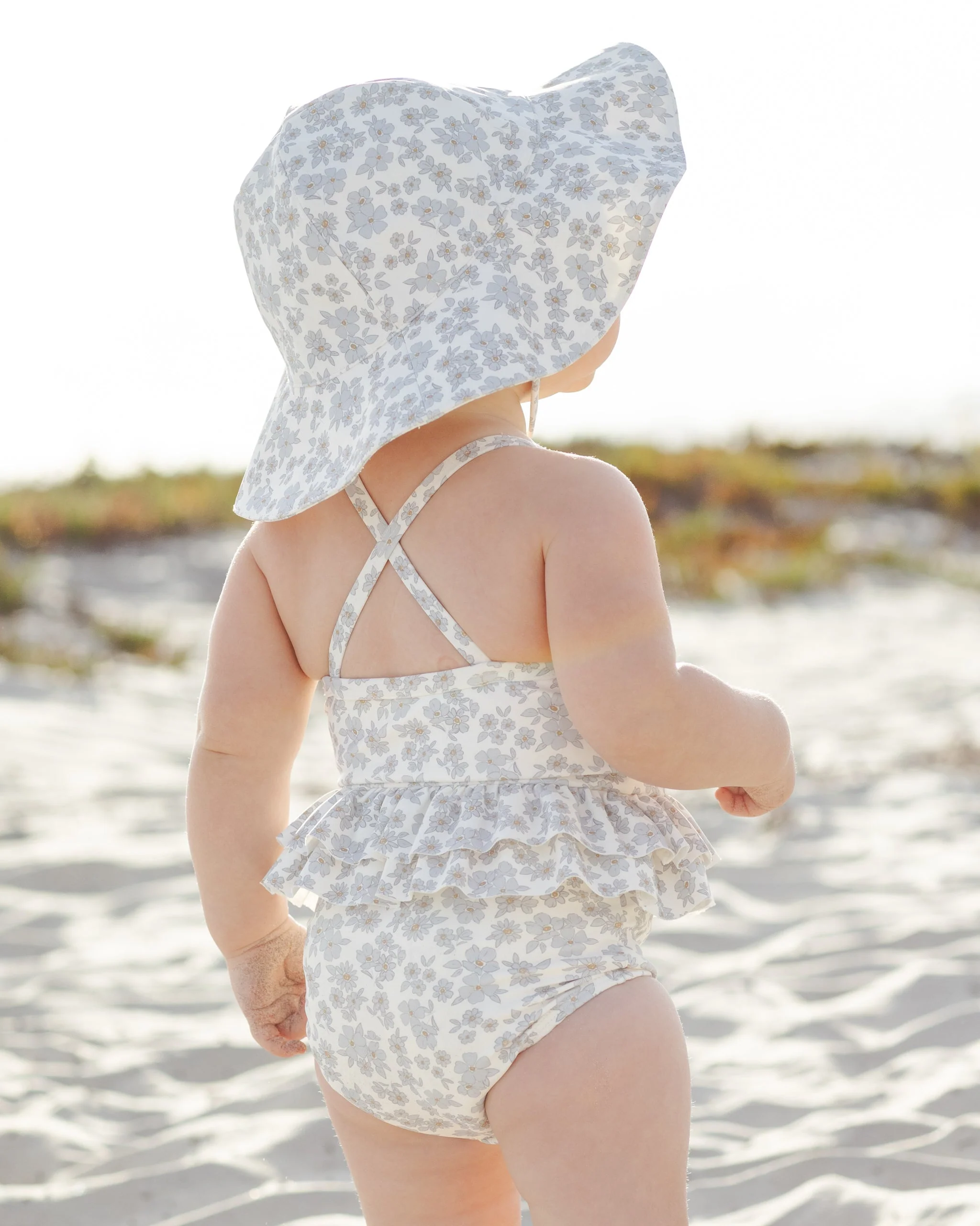 Ruffled One-Piece Swimsuit Blue Floral - Image 3