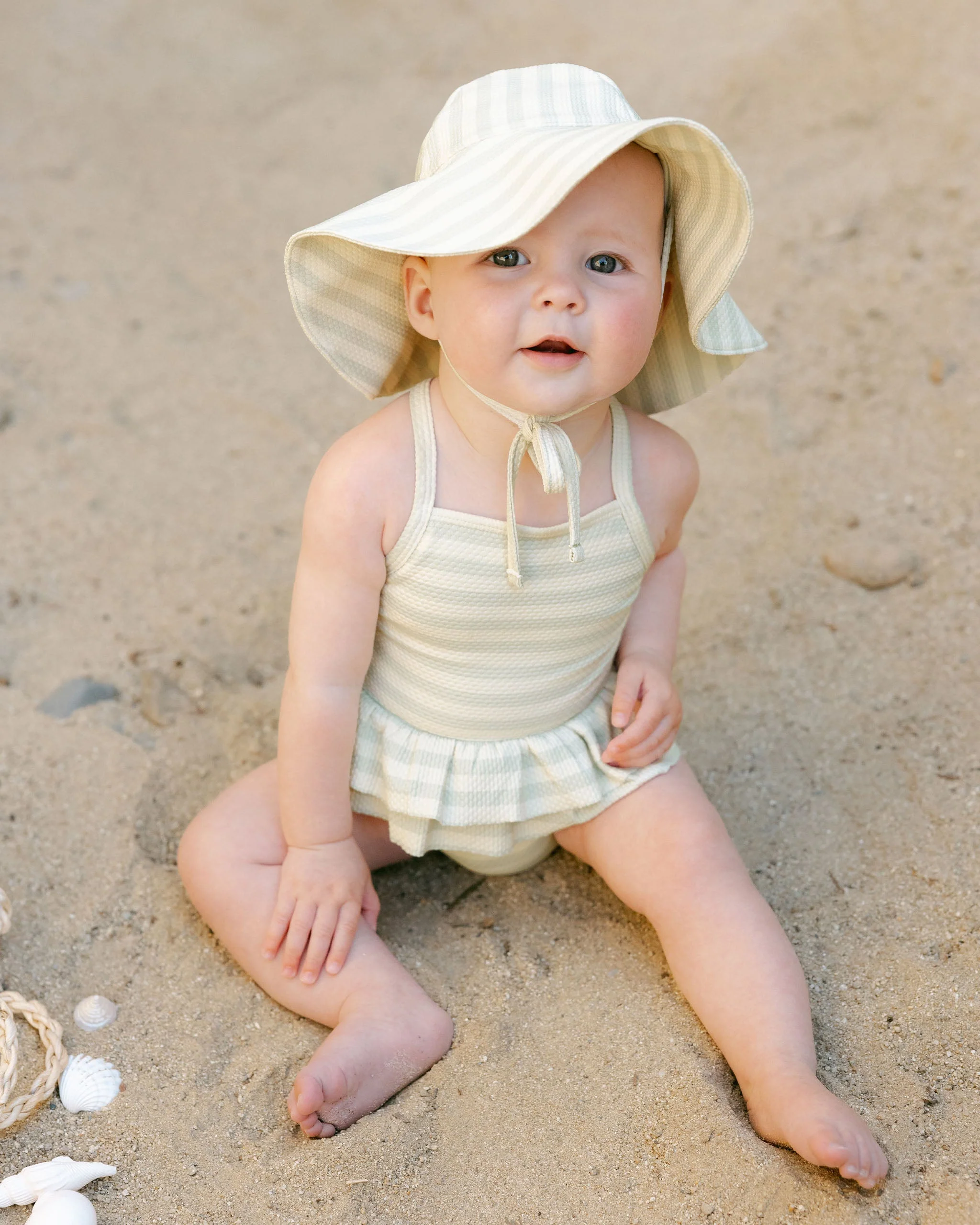-Ruffled One-Piece Swimsuit || Mint Stripe- - Image 2