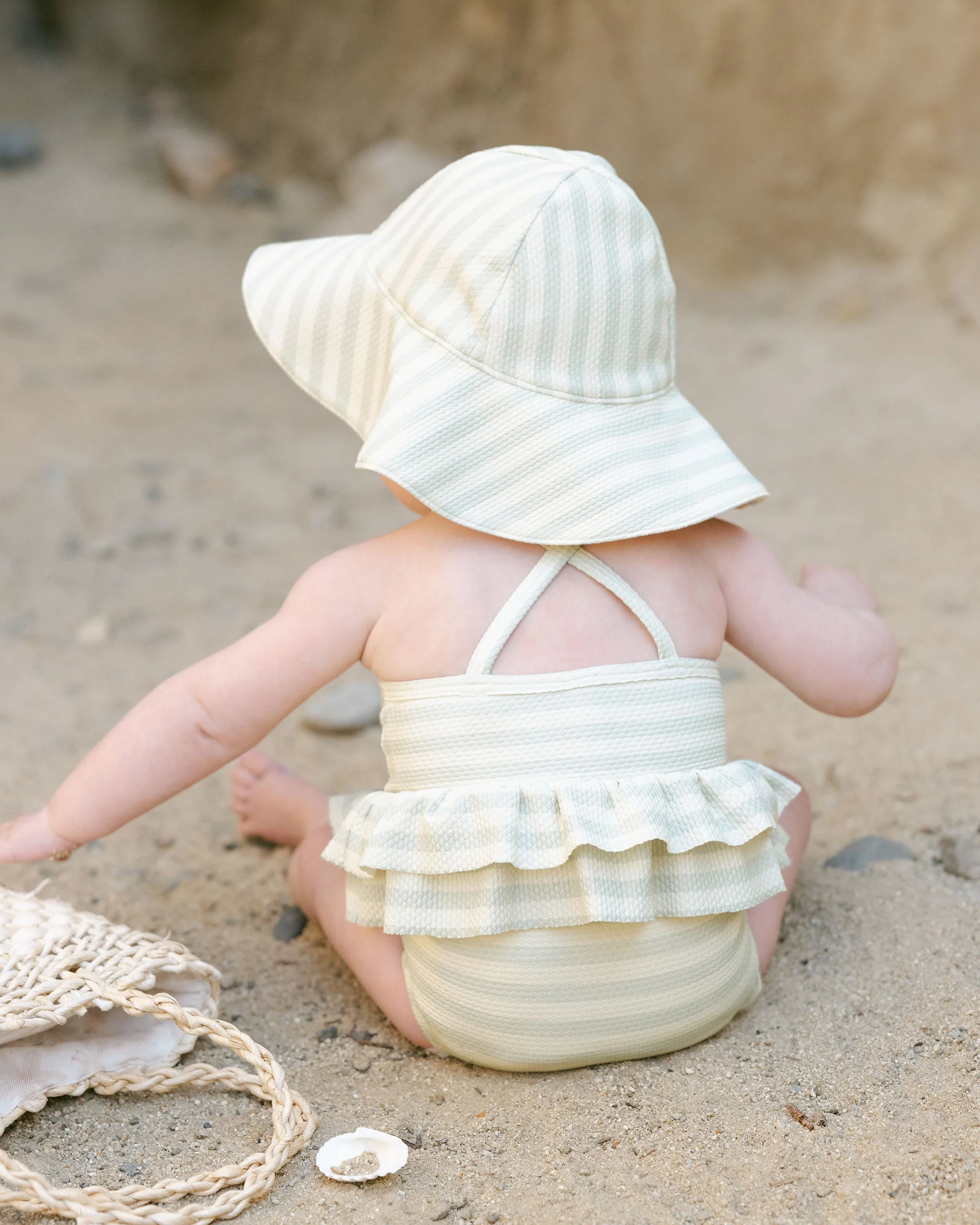 -Ruffled One-Piece Swimsuit || Mint Stripe- - Image 3