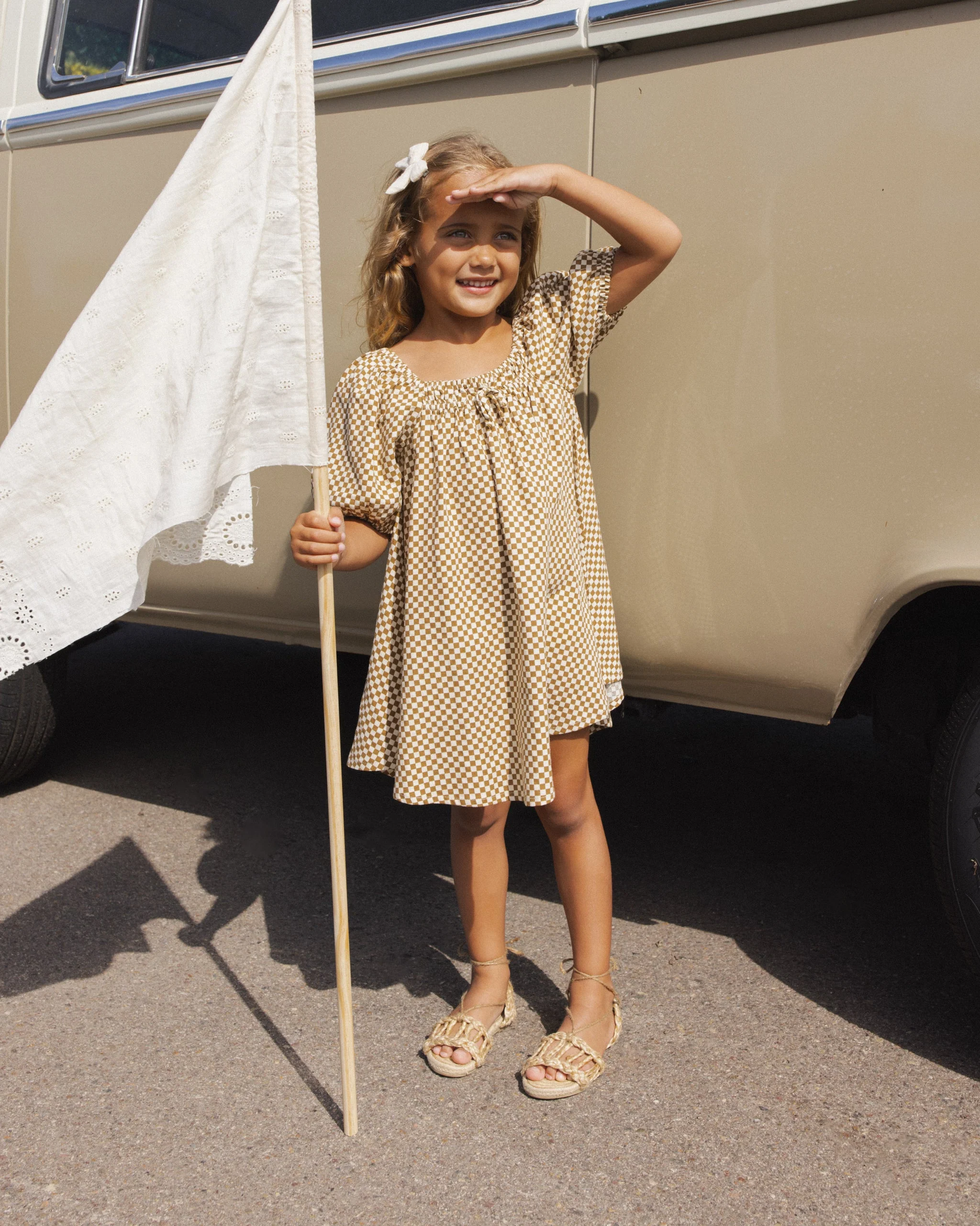 Sabrina Mini Dress Ocre Check - Image 2