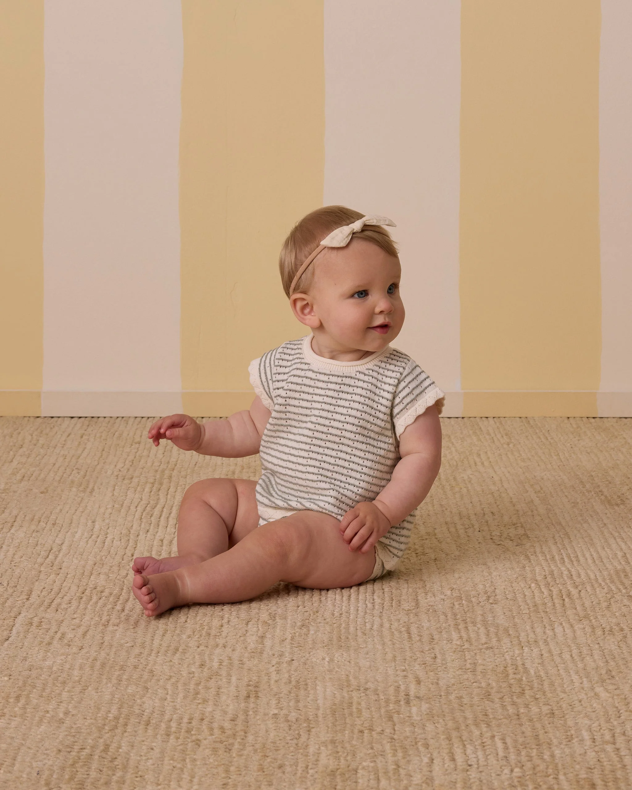 Scallop Knit Baby Set || Sage Stripe - Image 3