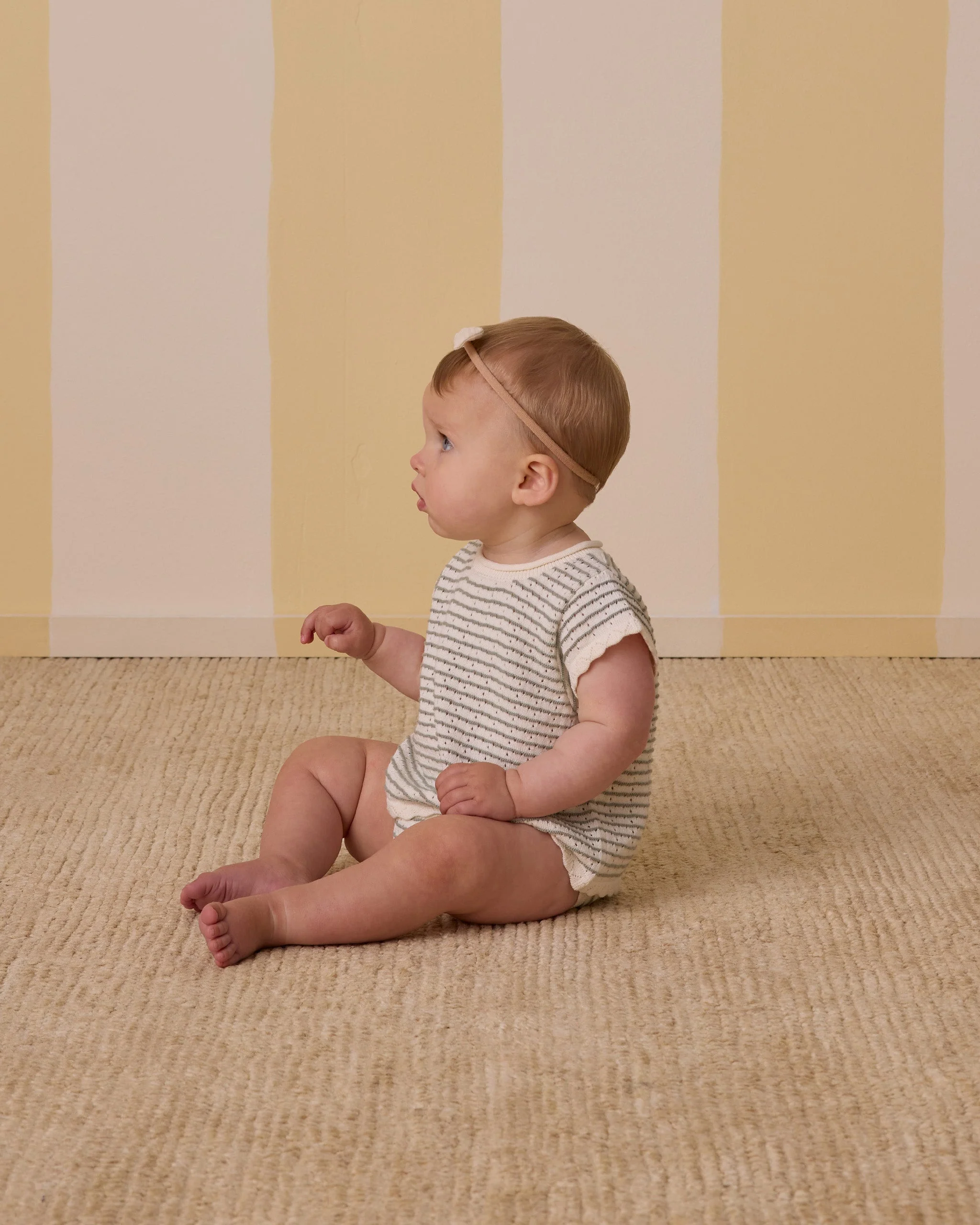 Scallop Knit Baby Set || Sage Stripe - Image 4