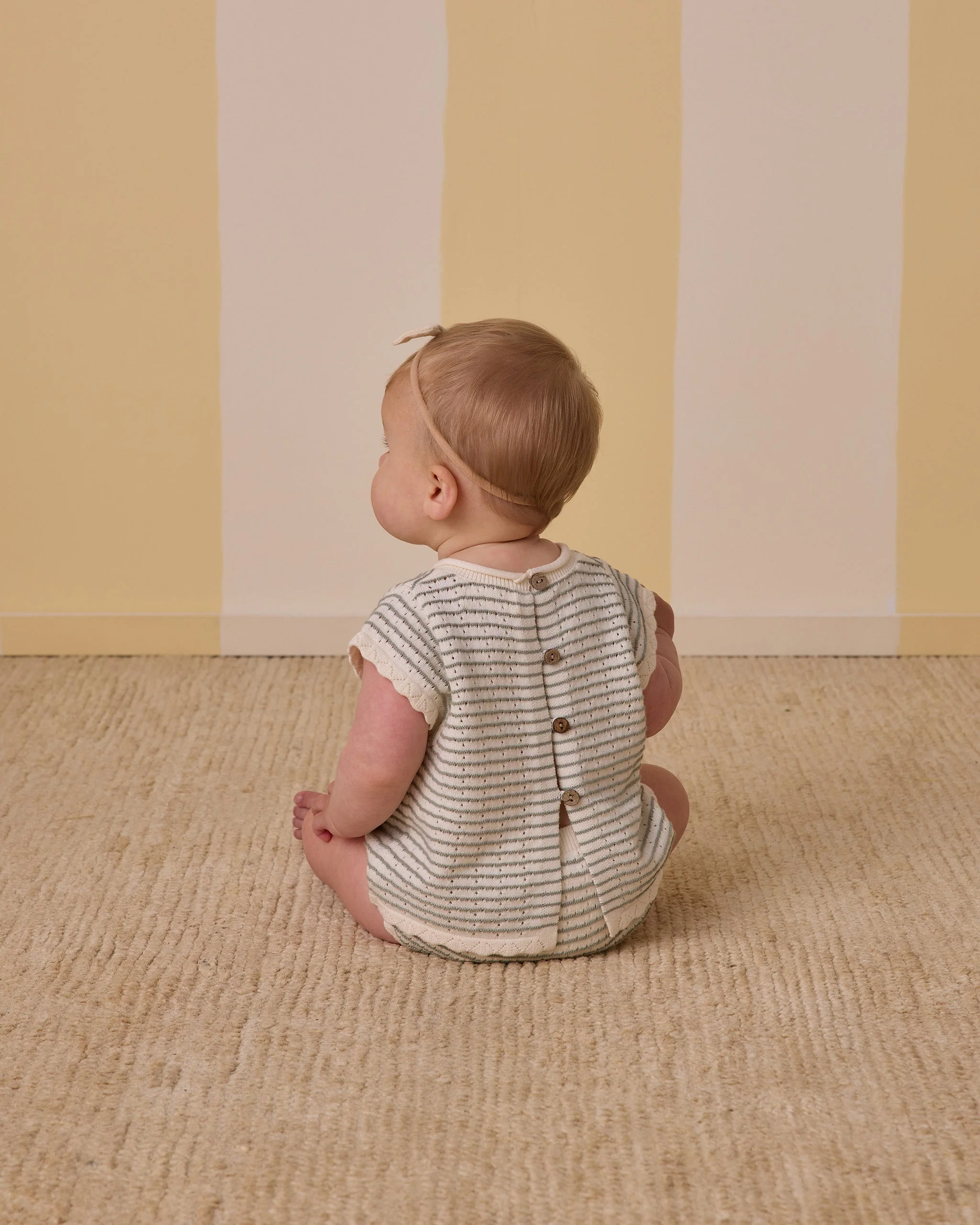 Scallop Knit Baby Set || Sage Stripe - Image 5