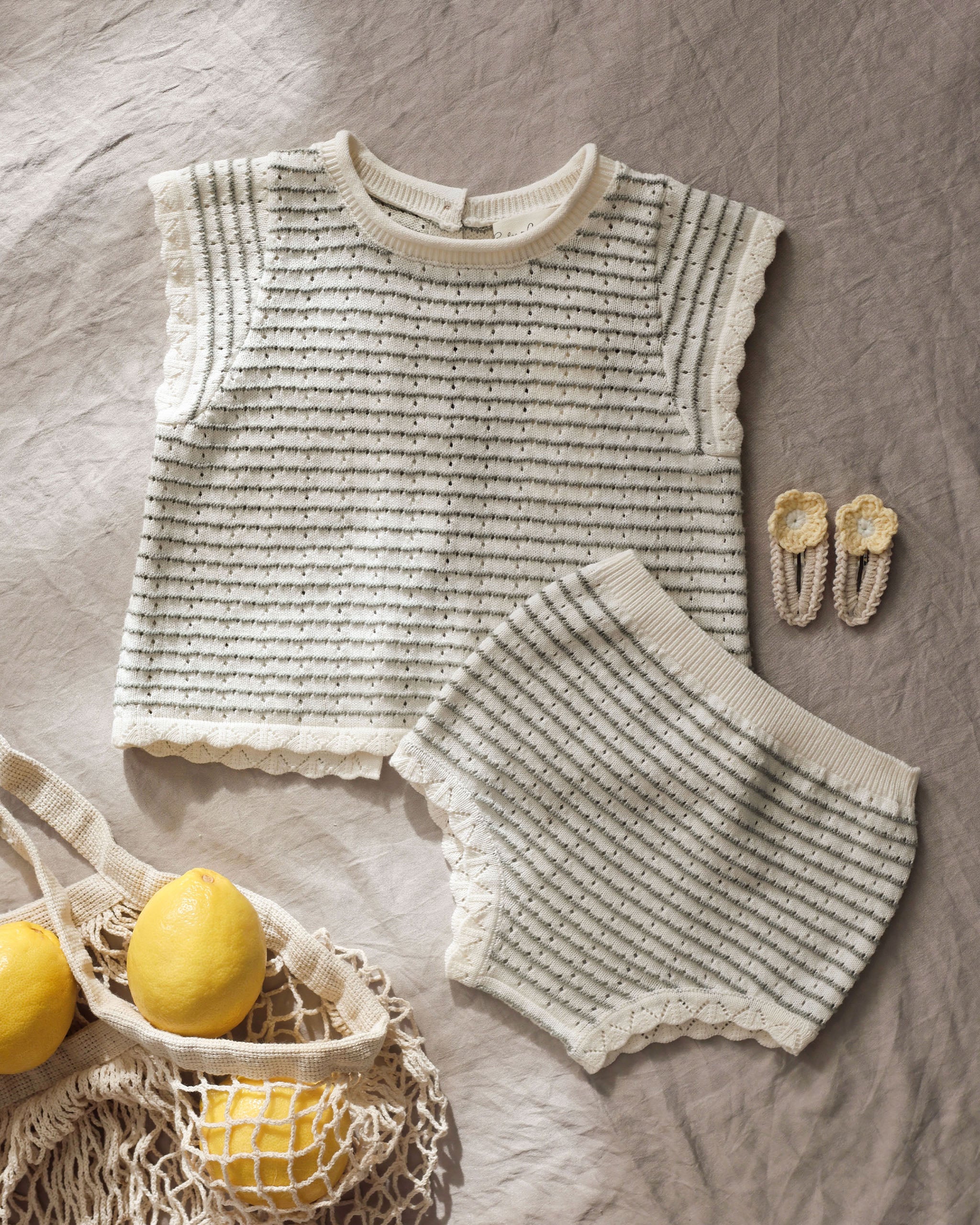 Scallop Knit Baby Set || Sage Stripe - Image 6