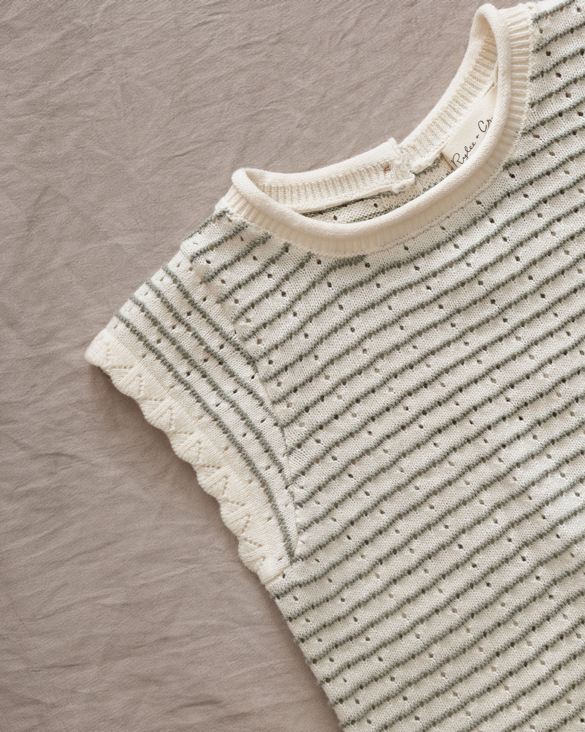 Scallop Knit Baby Set || Sage Stripe - Image 7