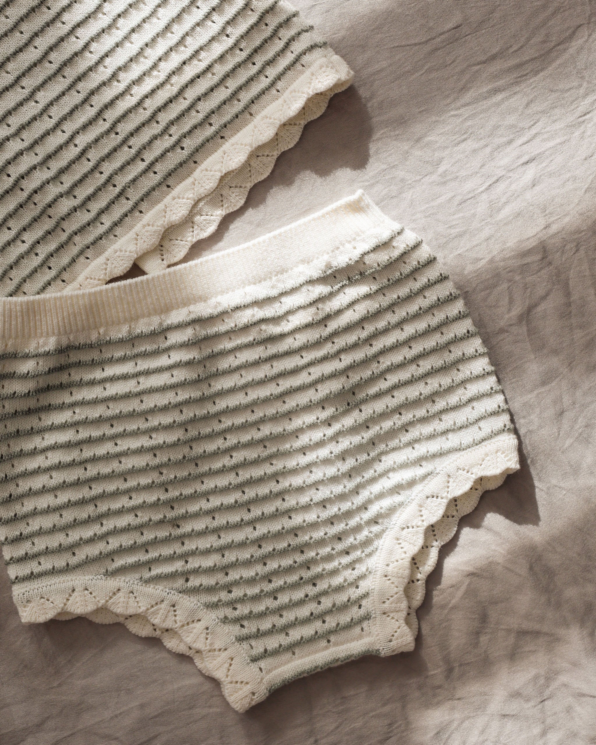 Scallop Knit Baby Set || Sage Stripe - Image 8