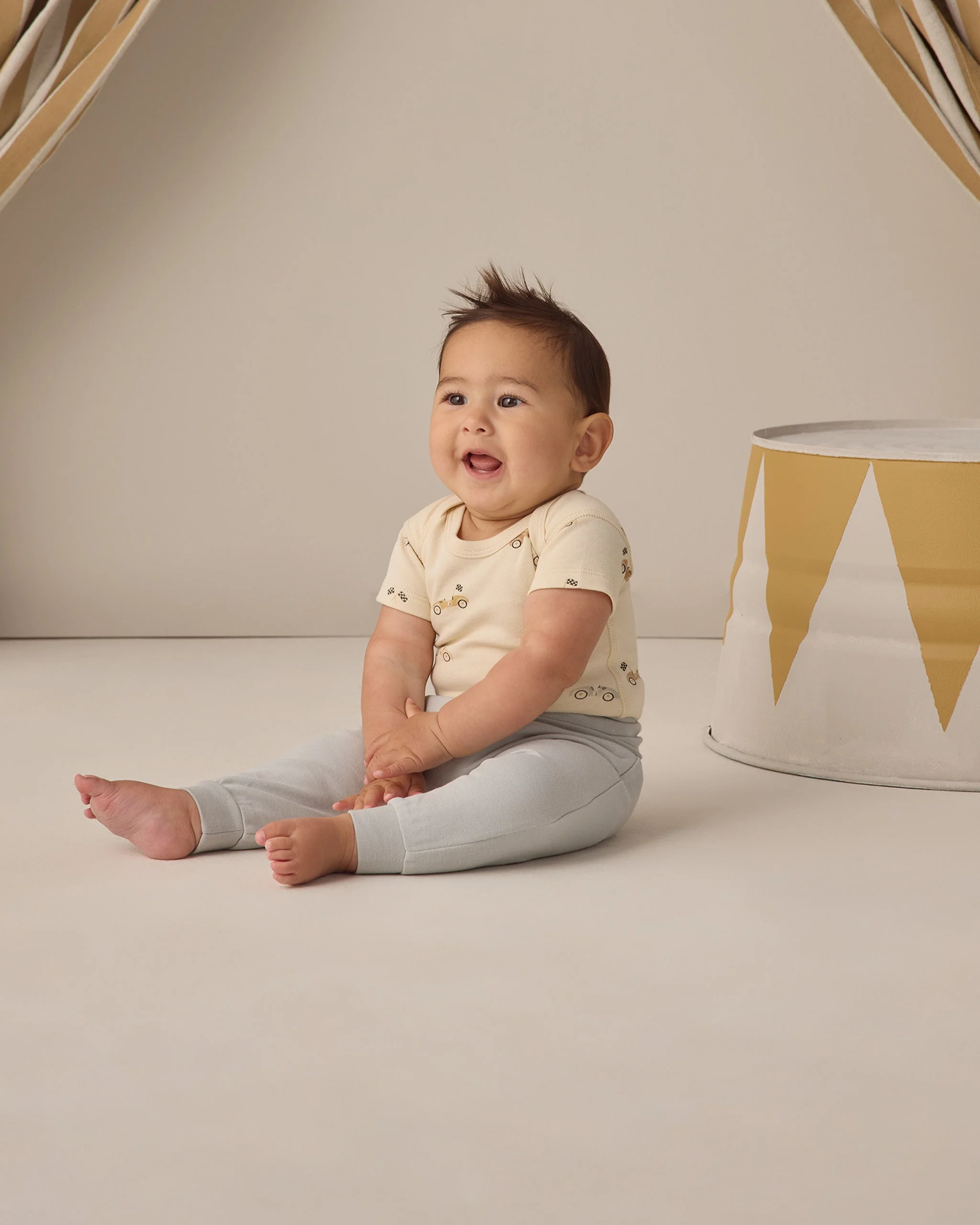 Short Sleeve Bodysuit Pack Race Car, Oat Micro Stripe - Image 3