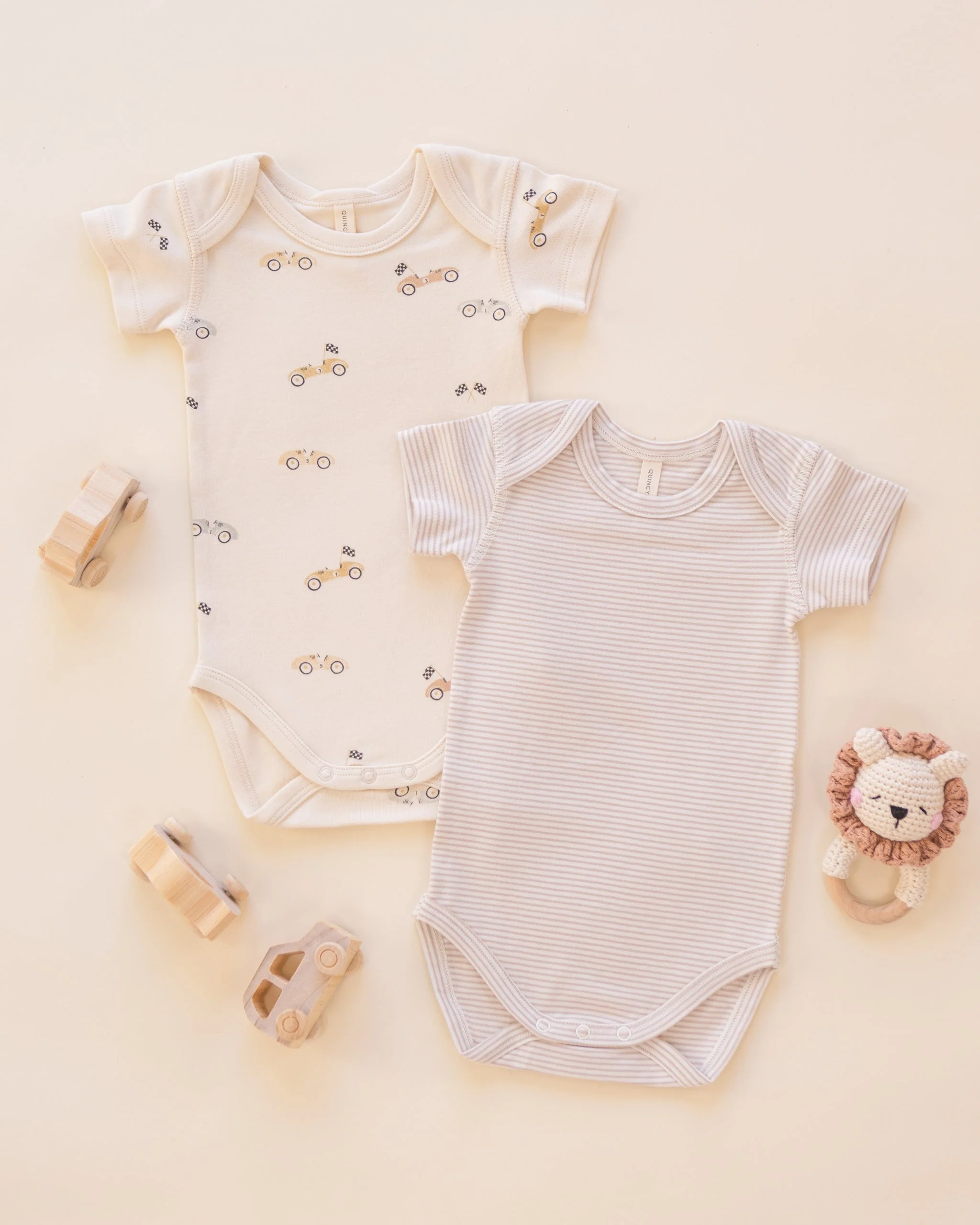 Short Sleeve Bodysuit Pack Race Car, Oat Micro Stripe - Image 6