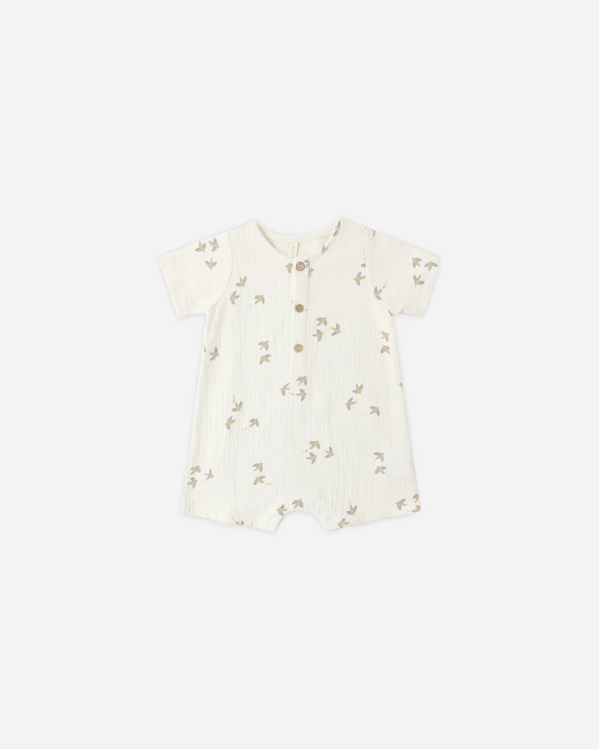 Short Sleeve Woven Romper Birds