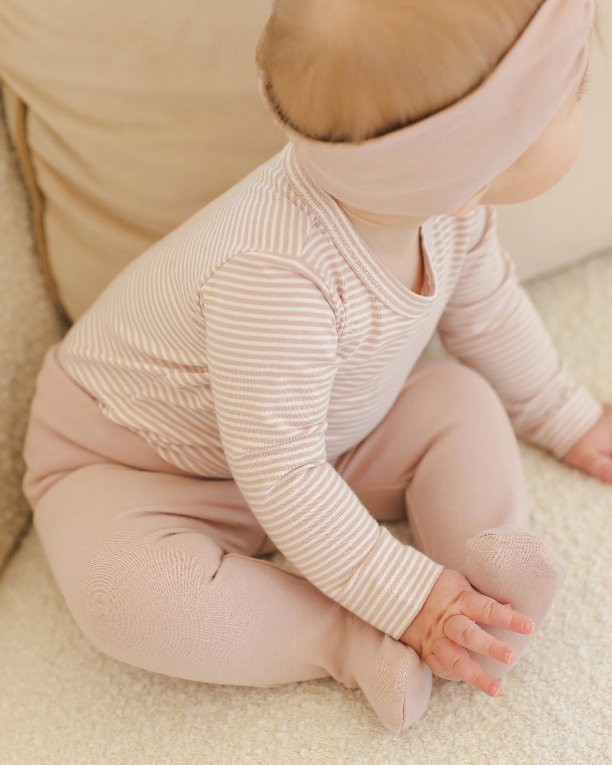 Side Snap Bodysuit + Pant Set || Rose Micro Stripe - Image 3