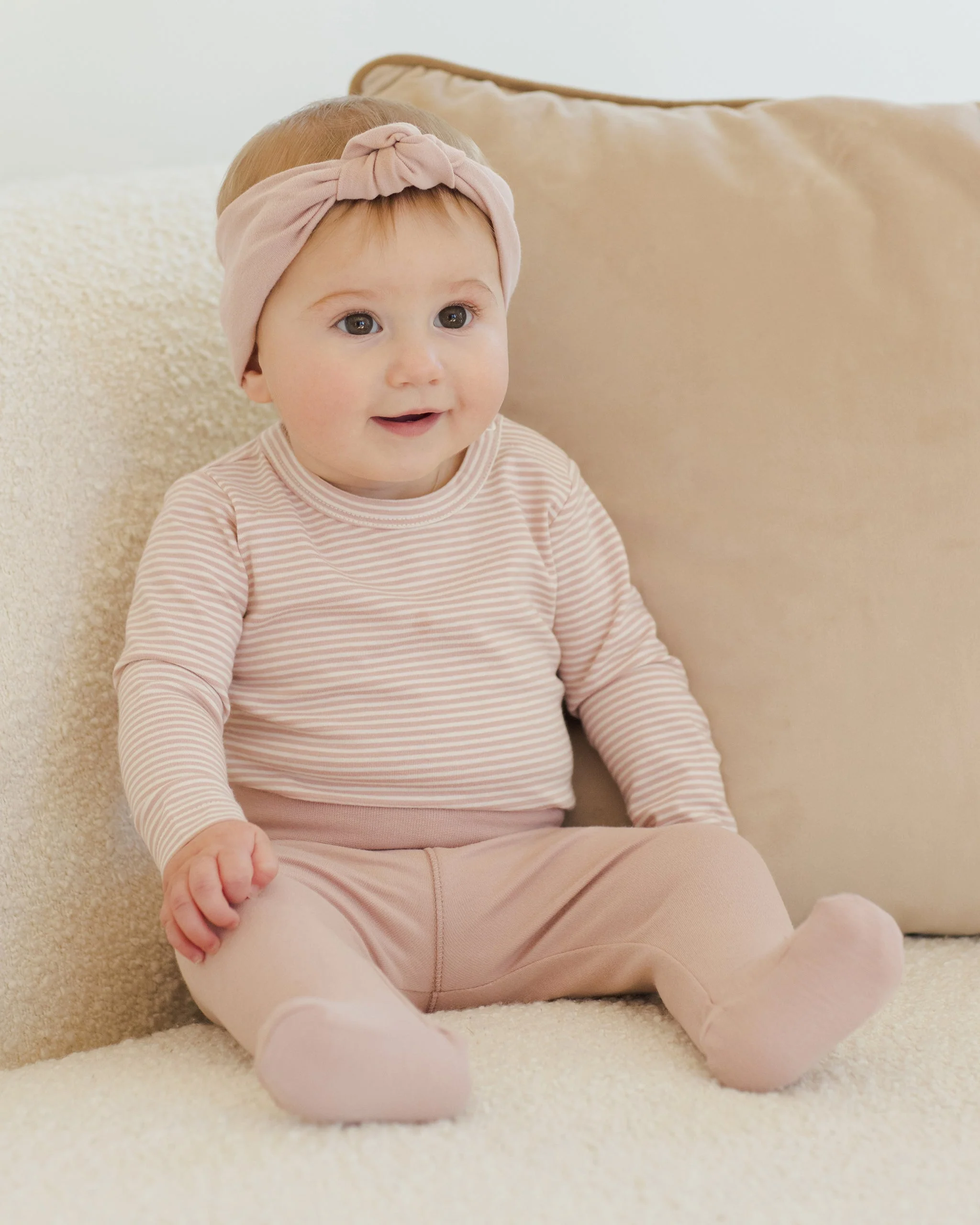Side Snap Bodysuit + Pant Set || Rose Micro Stripe - Image 4