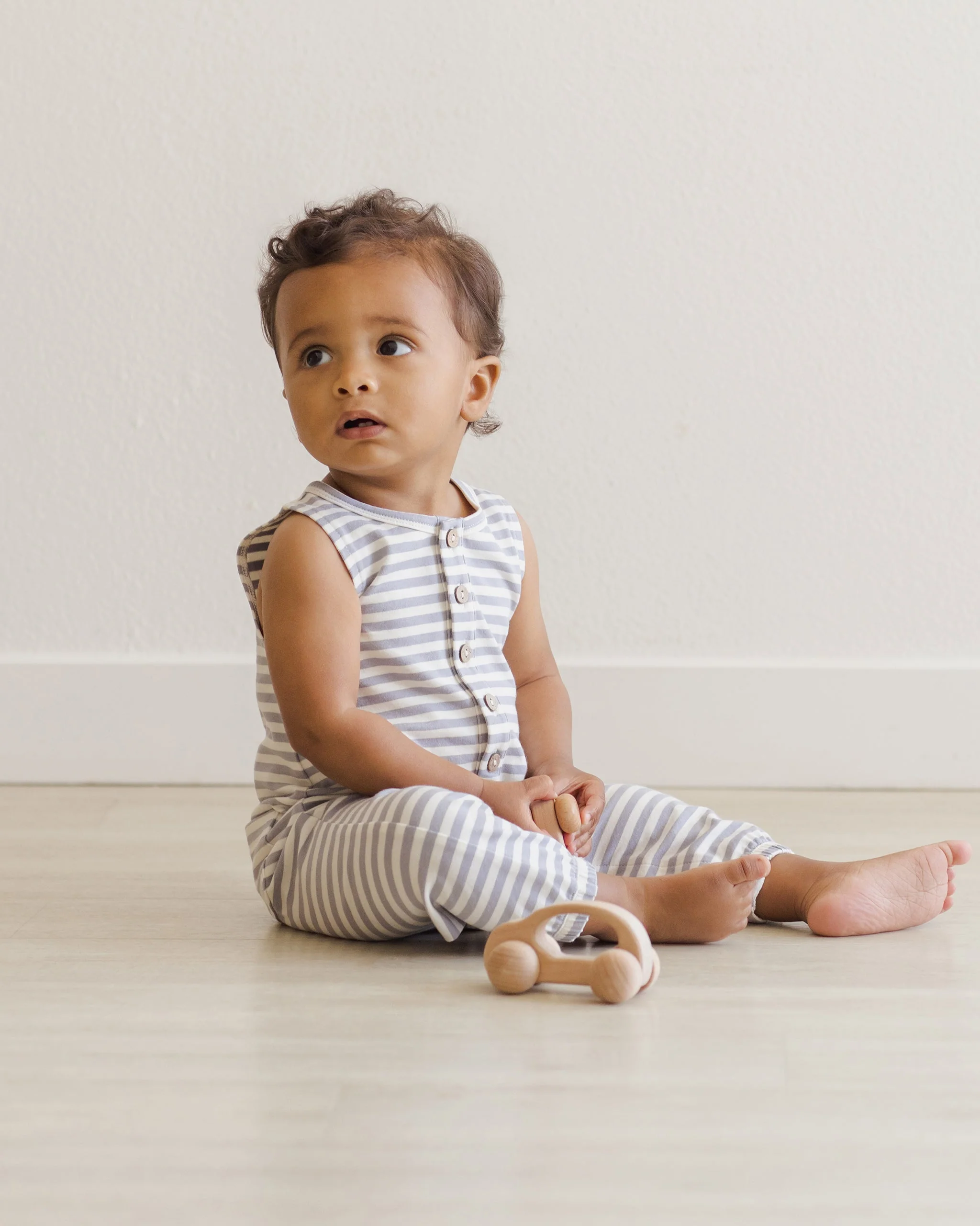 -Sleeveless Jumpsuit || Blue Stripe- - Image 2