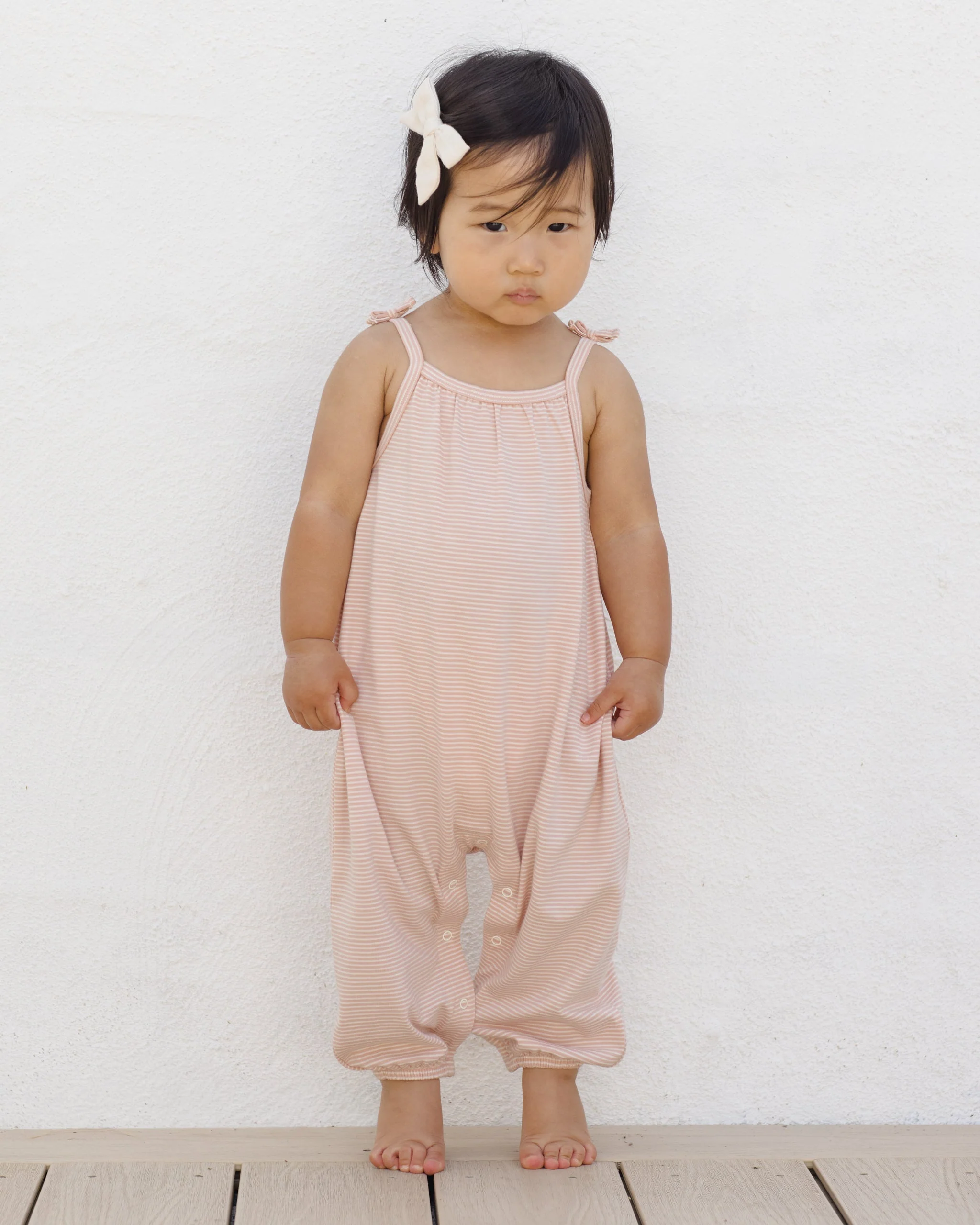 Smocked Jumpsuit Melon Micro Stripe - Image 2