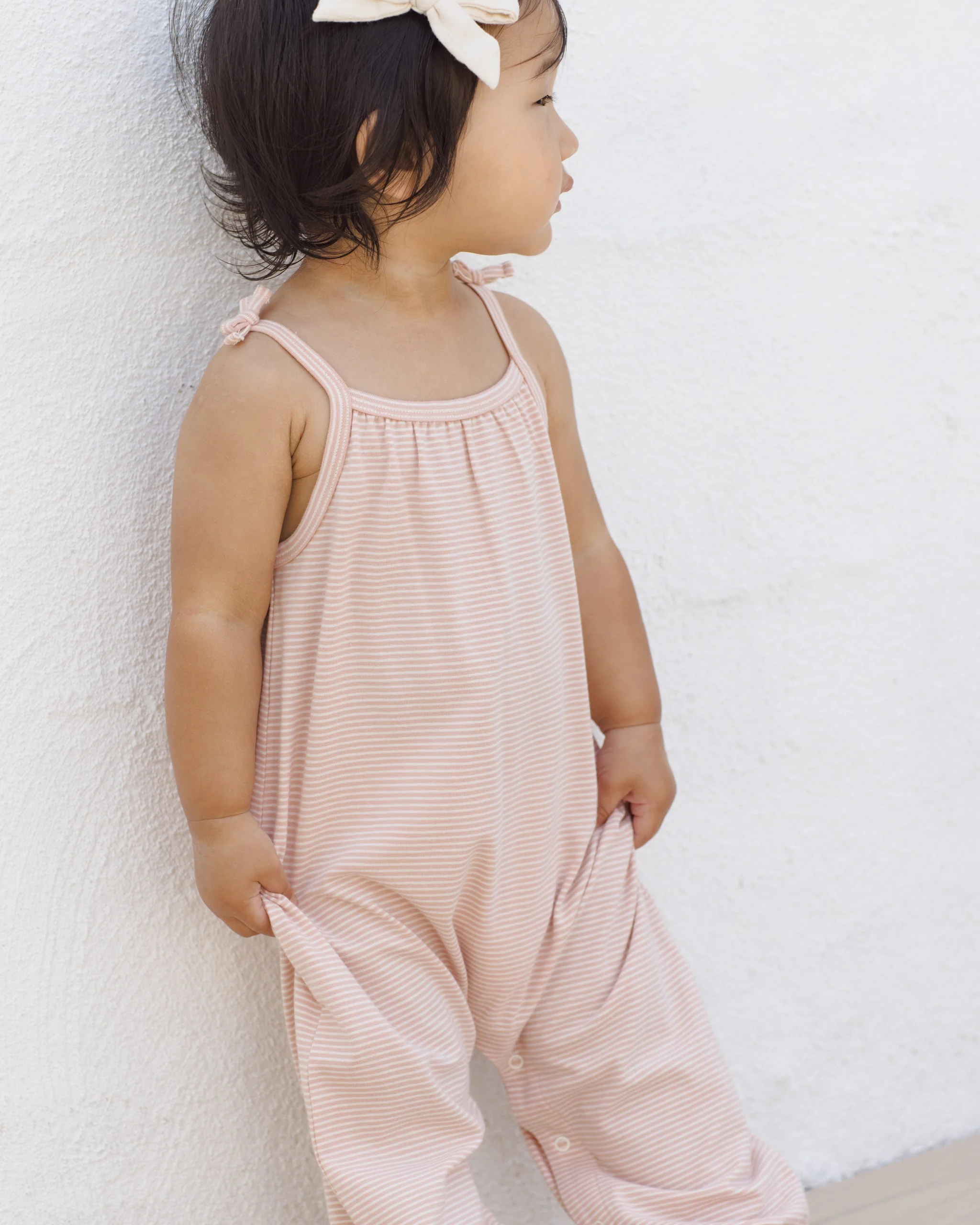 Smocked Jumpsuit Melon Micro Stripe - Image 4