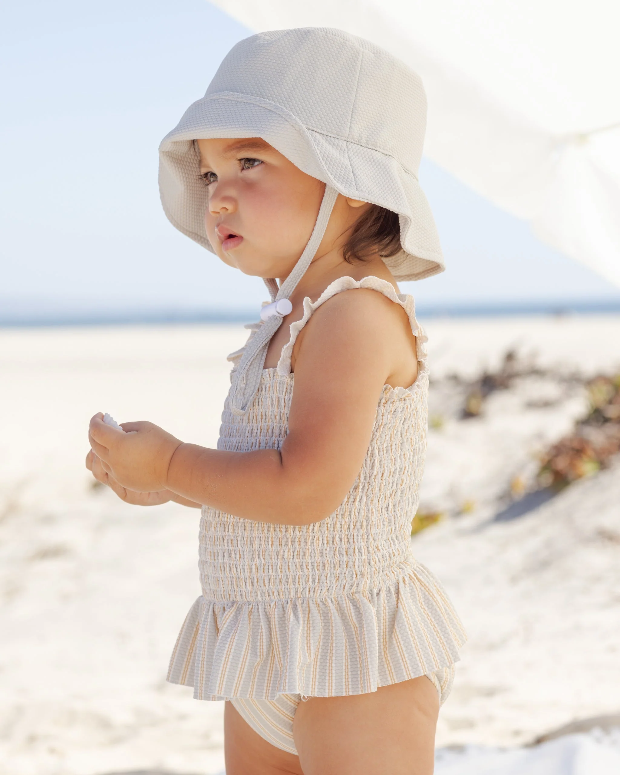 Smocked One-Piece Swimsuit Blue + Butterscotch Stripe - Image 5
