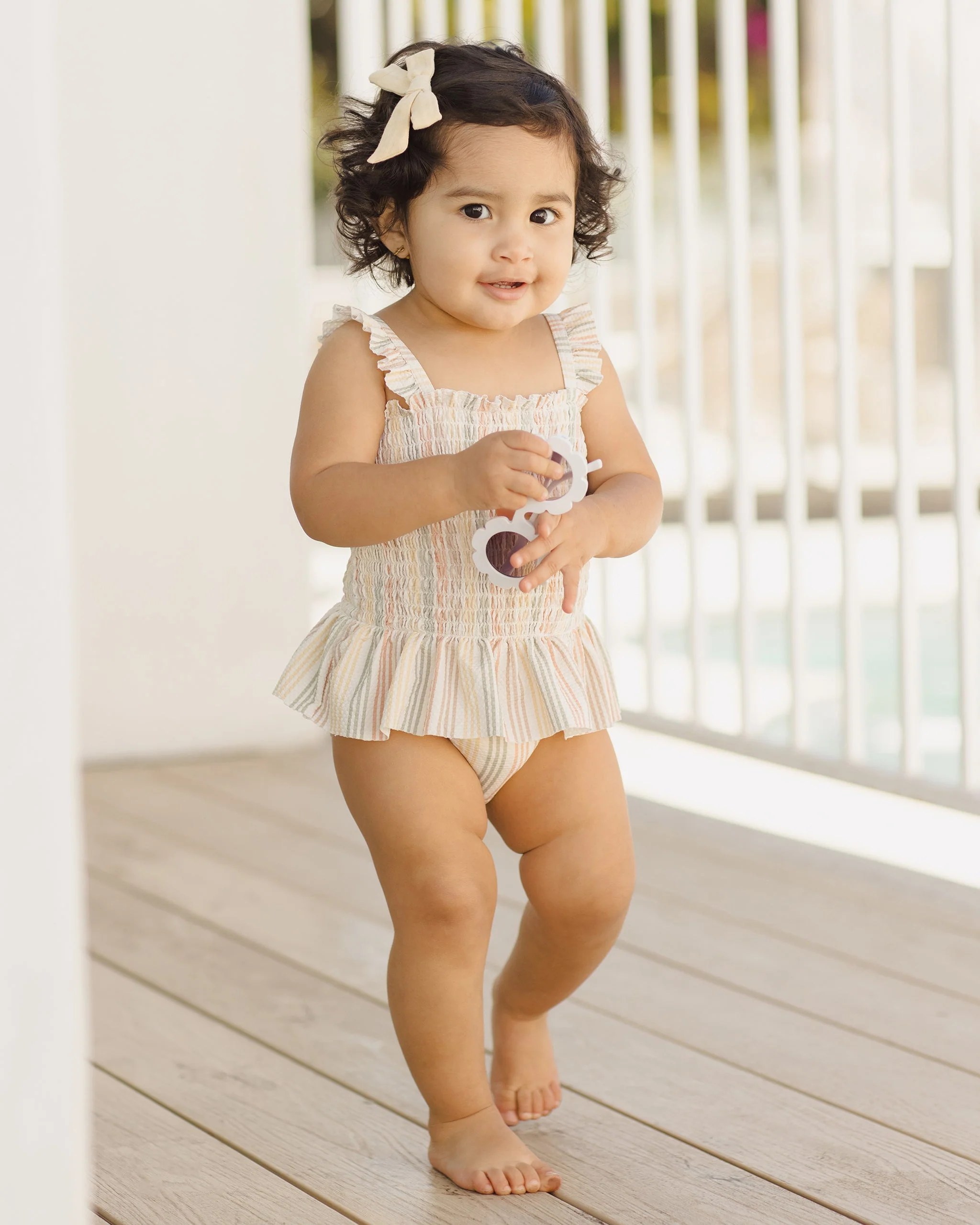 Smocked One-Piece Swimsuit || Multi Stripe - Image 2