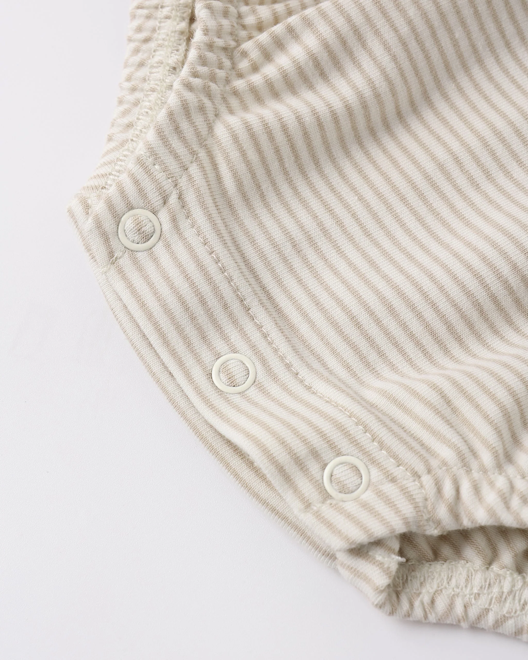 Smocked Ruffle Sleeve Romper Oat Micro Stripe - Image 8