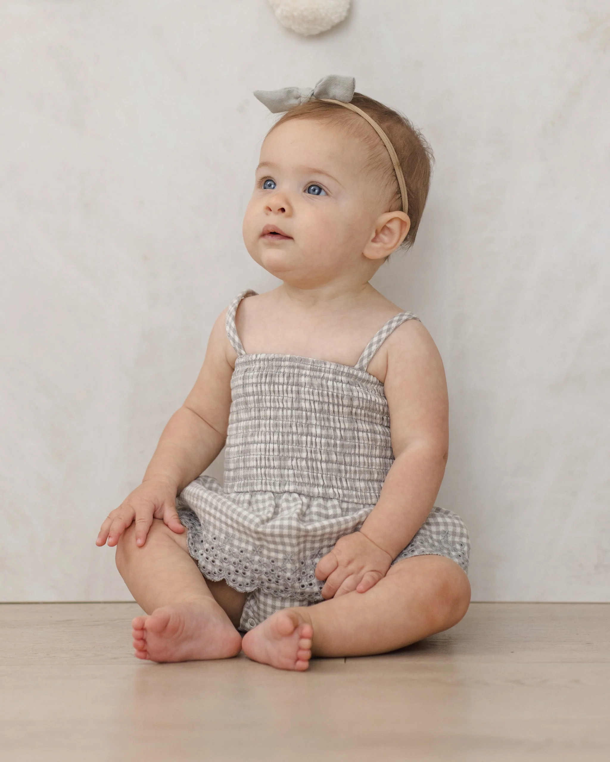 Smocked Skirted Romper Sage Gingham - Image 2