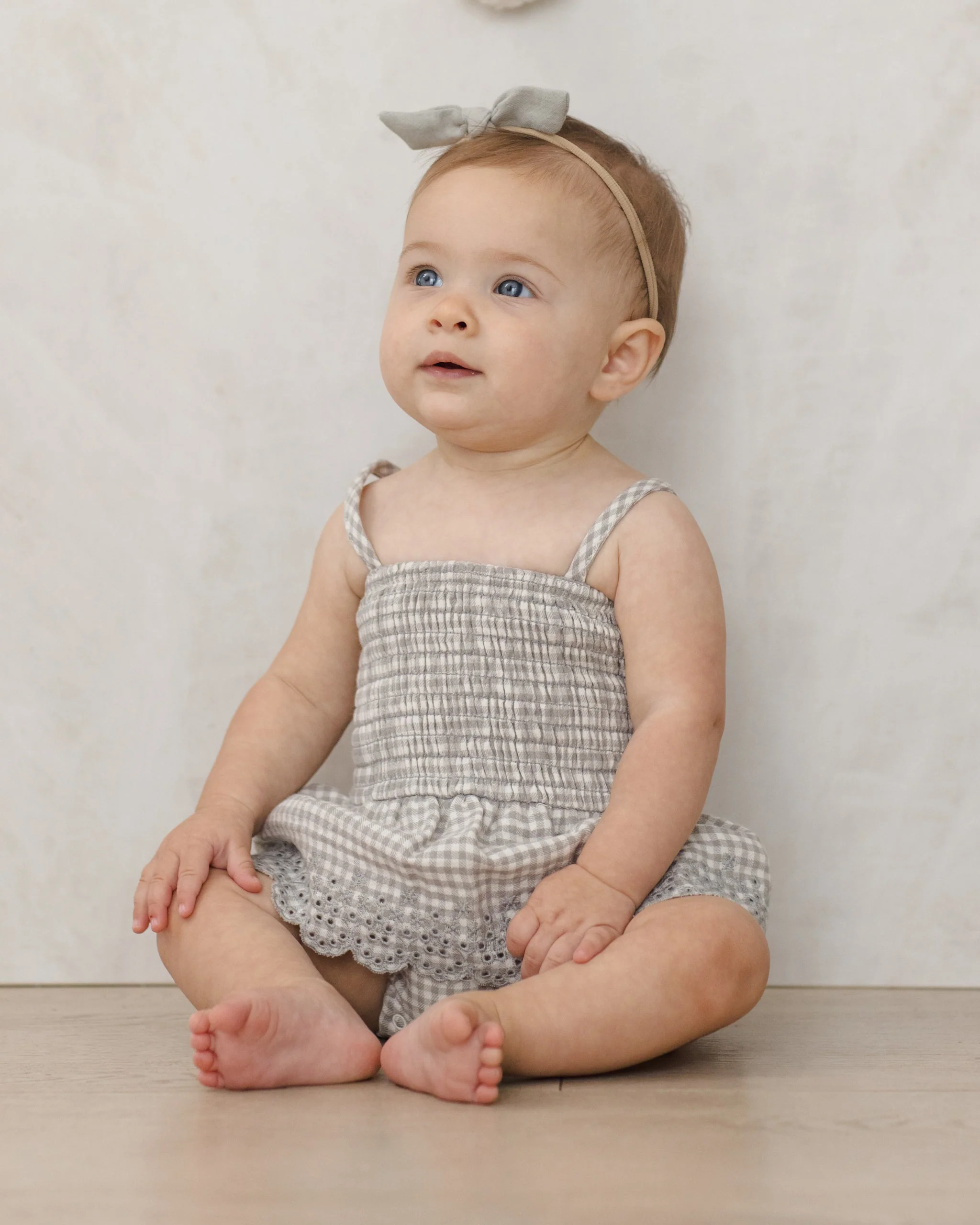 Smocked Skirted Romper Sage Gingham - Image 3