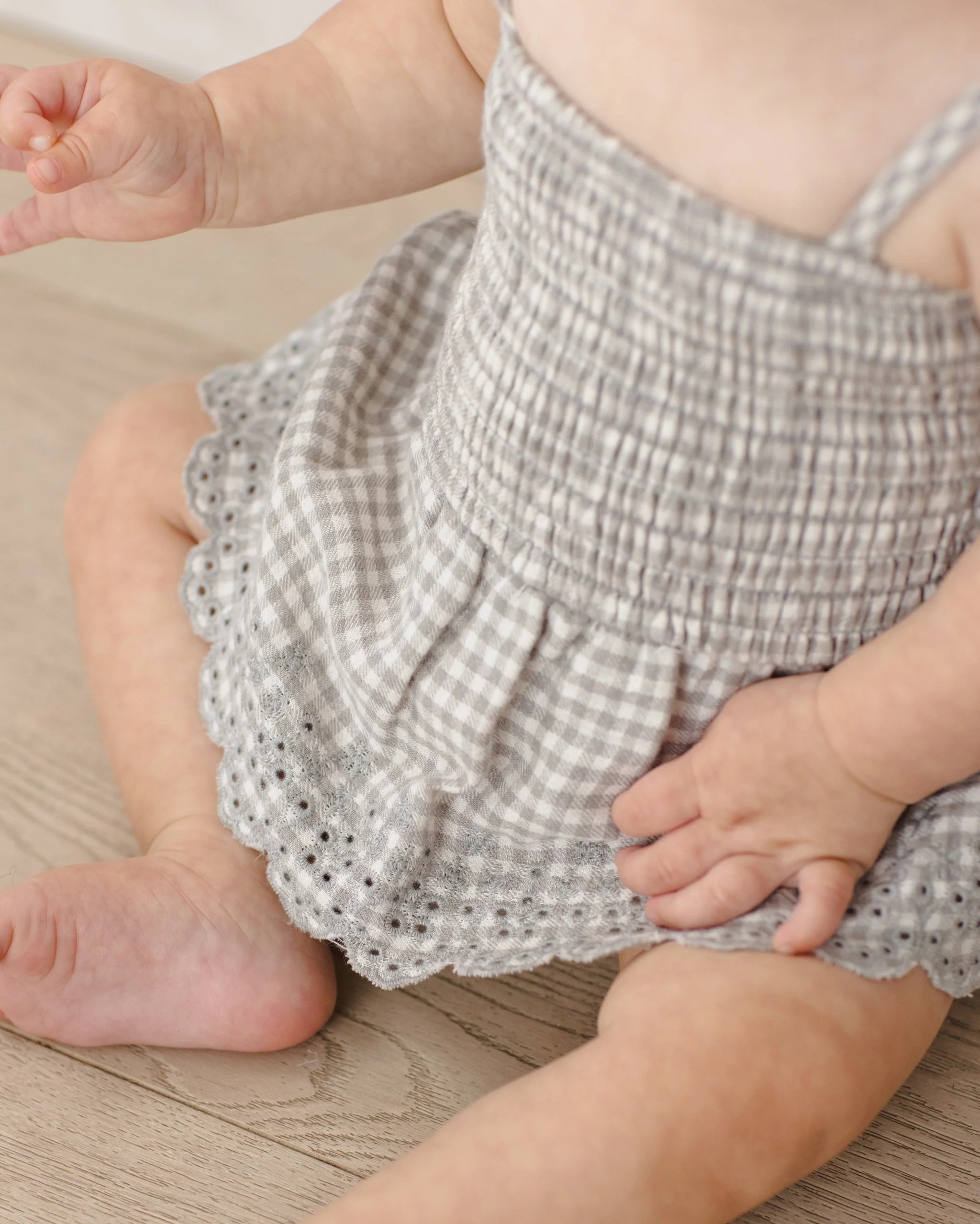 Smocked Skirted Romper Sage Gingham - Image 4