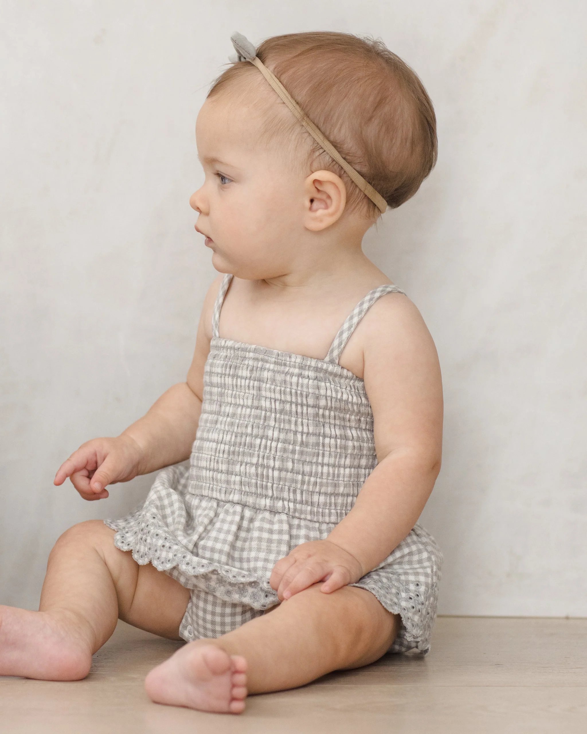 Smocked Skirted Romper Sage Gingham - Image 5