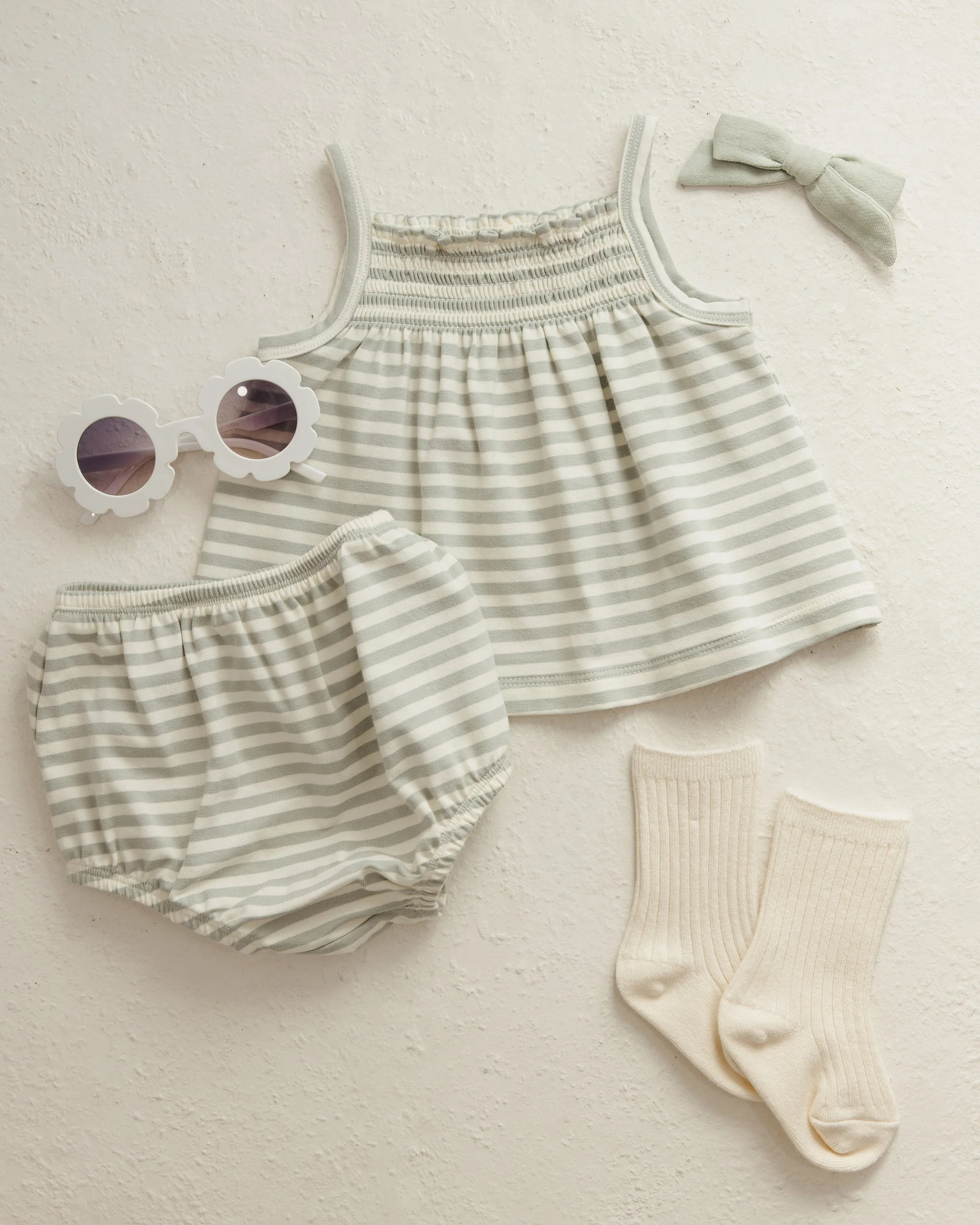 -Smocked Tank + Bloomer Set || Sage Stripe- - Image 2