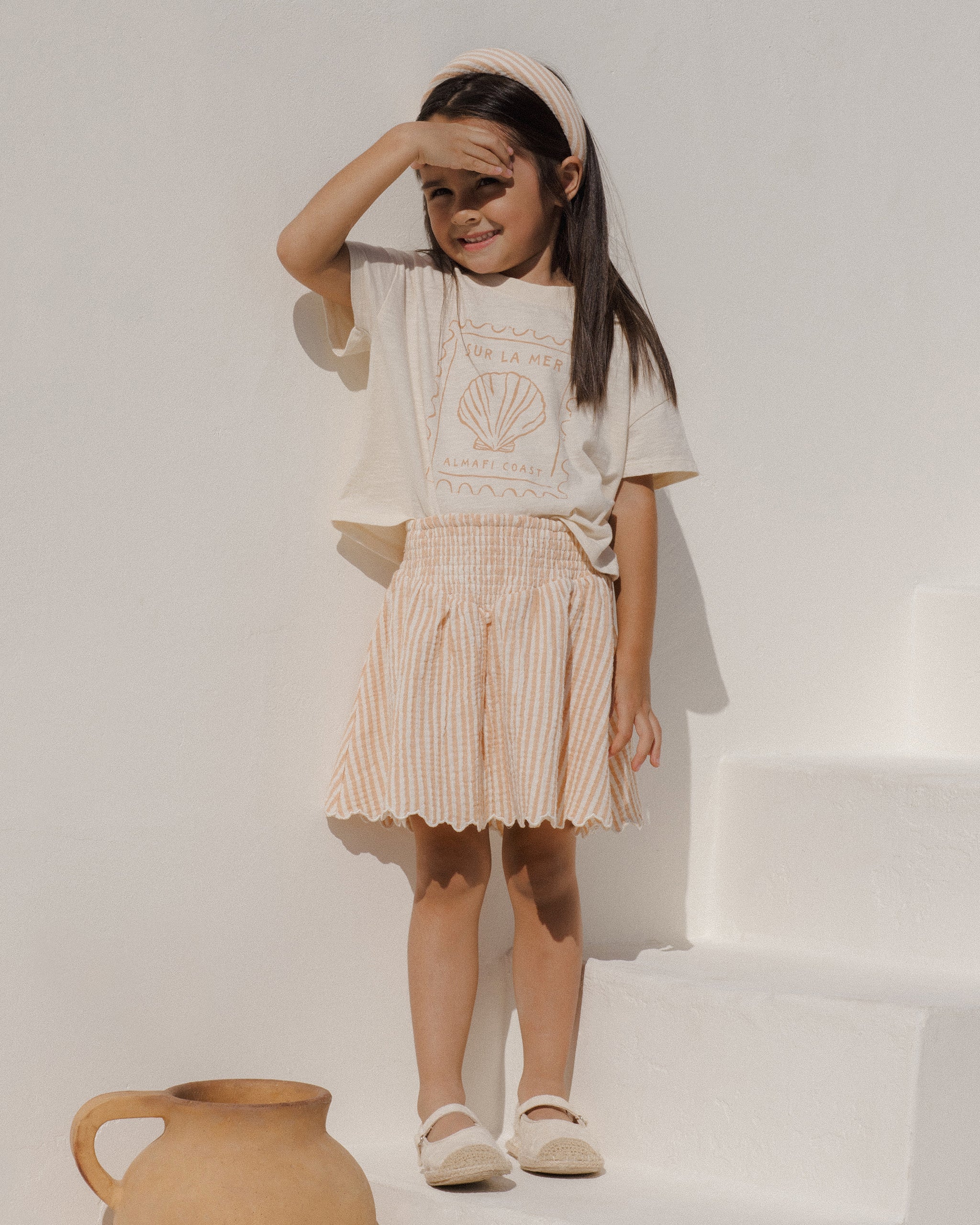 Smocked V Mini Skirt || Grapefruit Stripe - Image 2