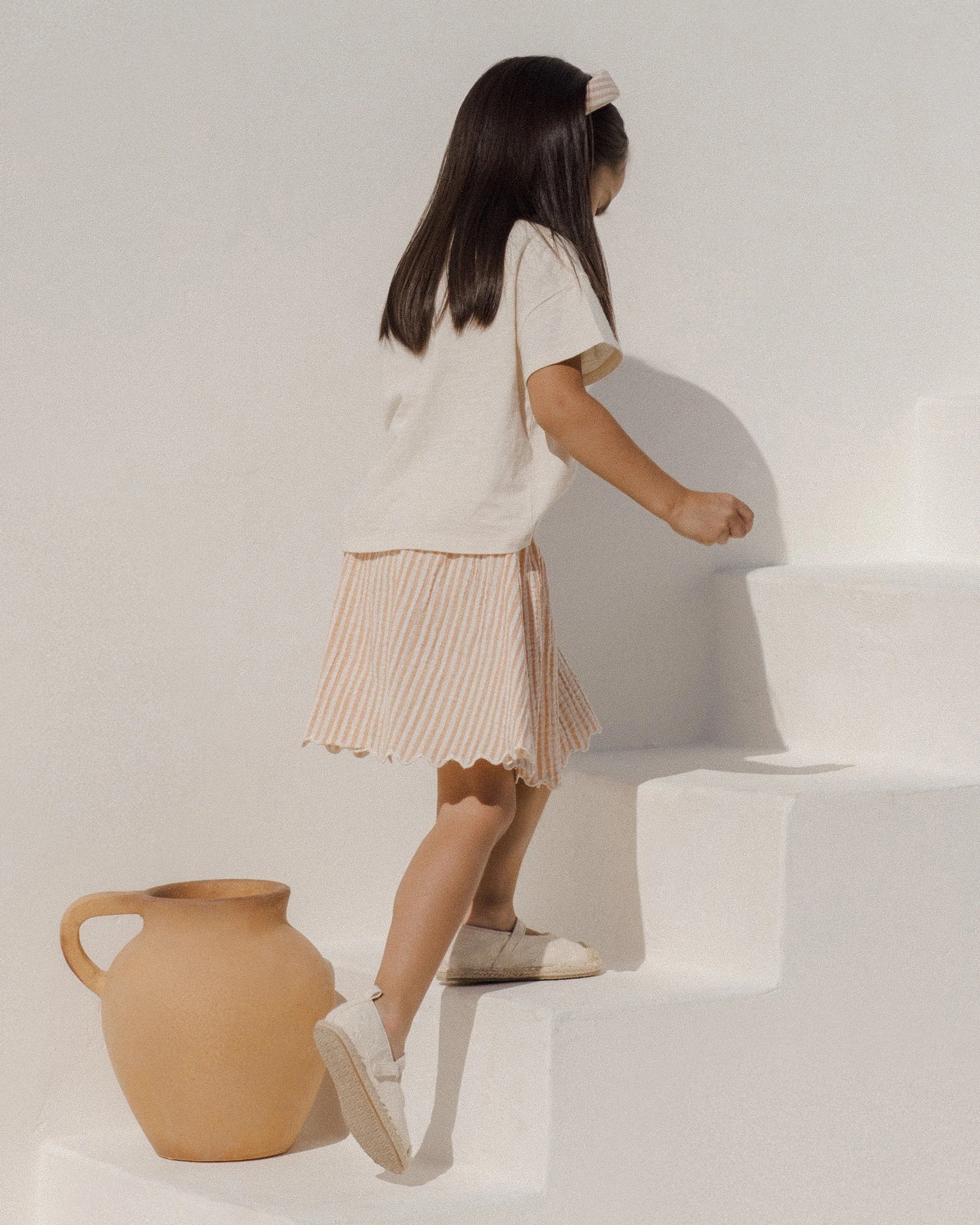 Smocked V Mini Skirt || Grapefruit Stripe - Image 3