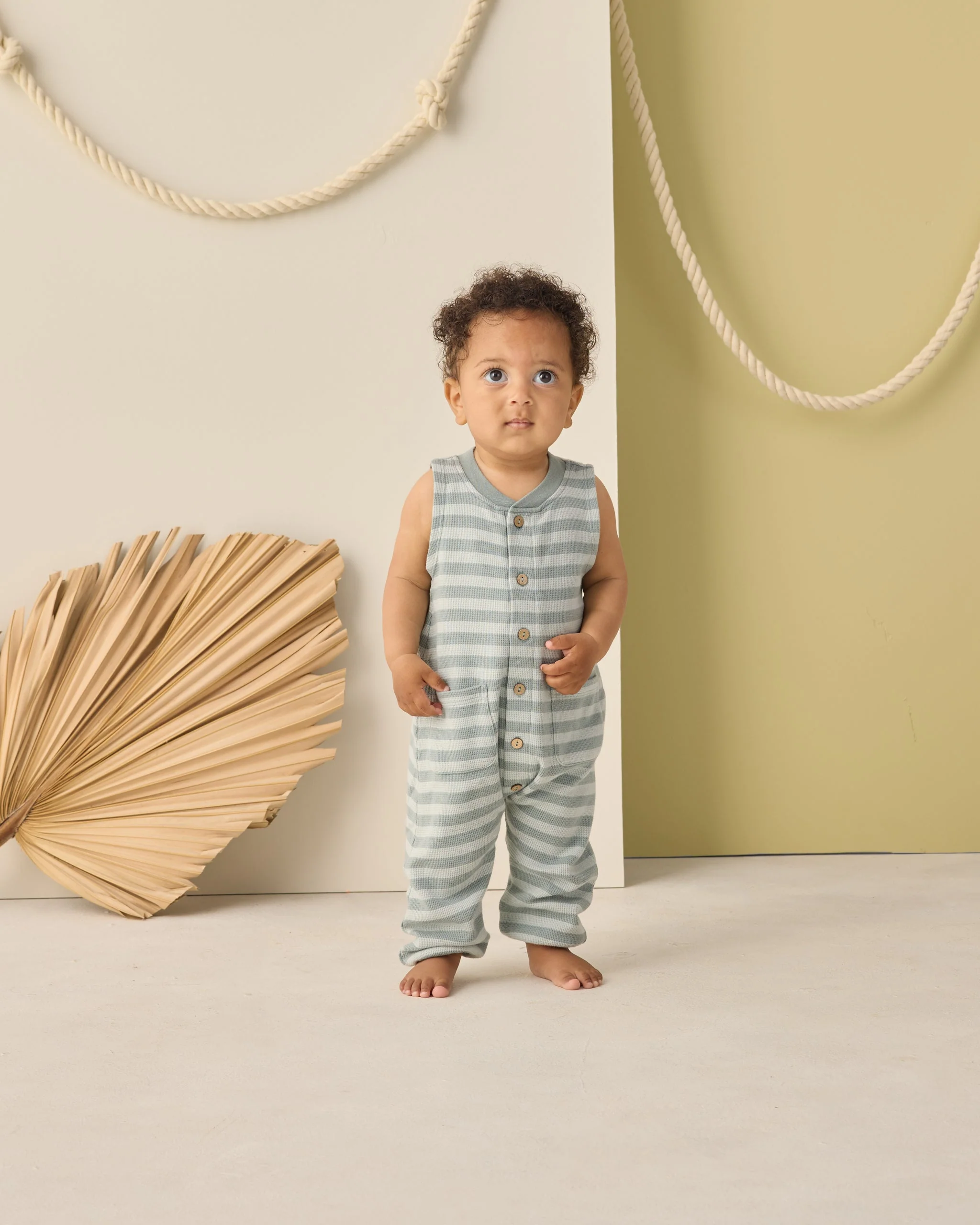 Summer Waffle Jumpsuit Sea Green Stripe - Image 2