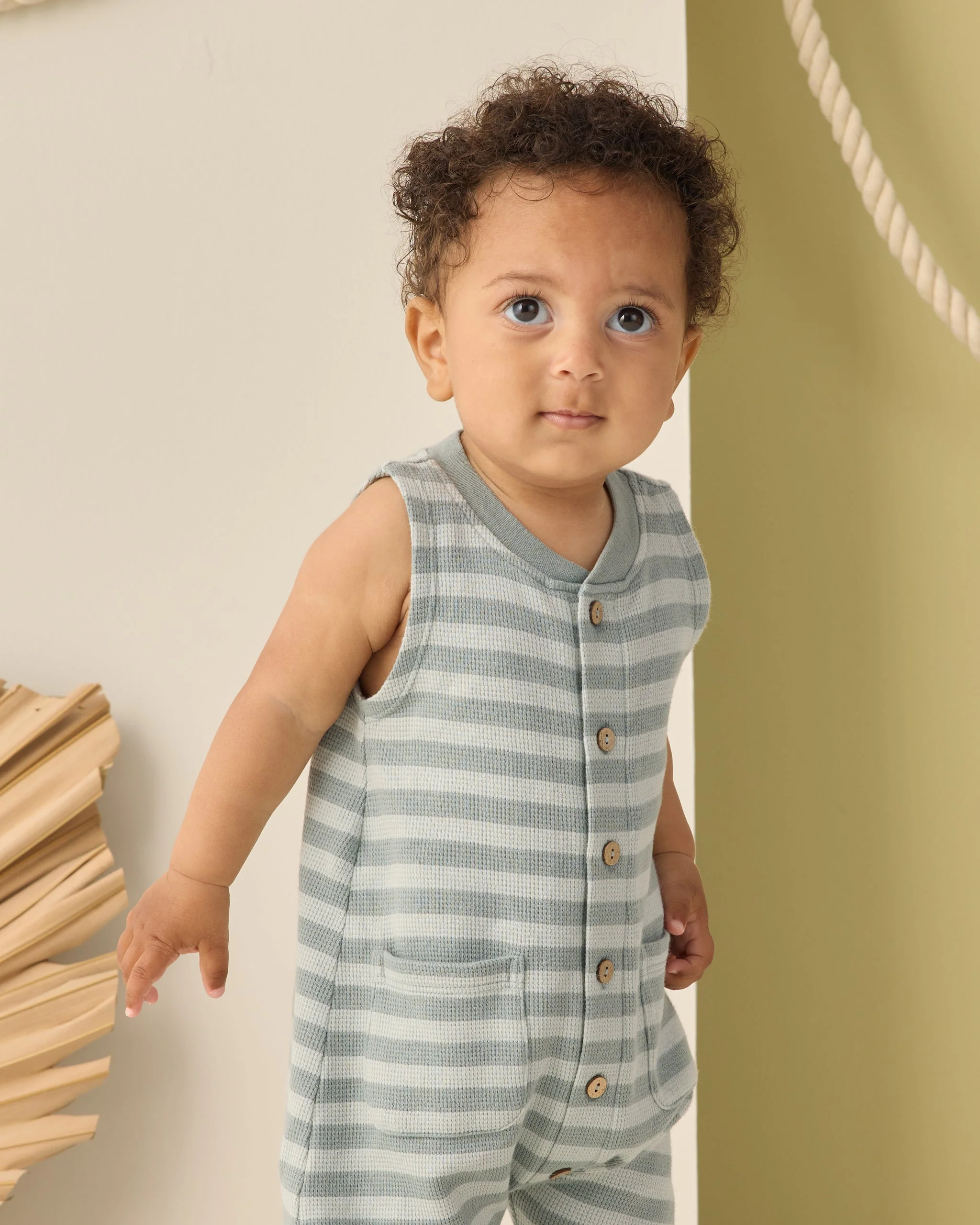Summer Waffle Jumpsuit Sea Green Stripe - Image 3