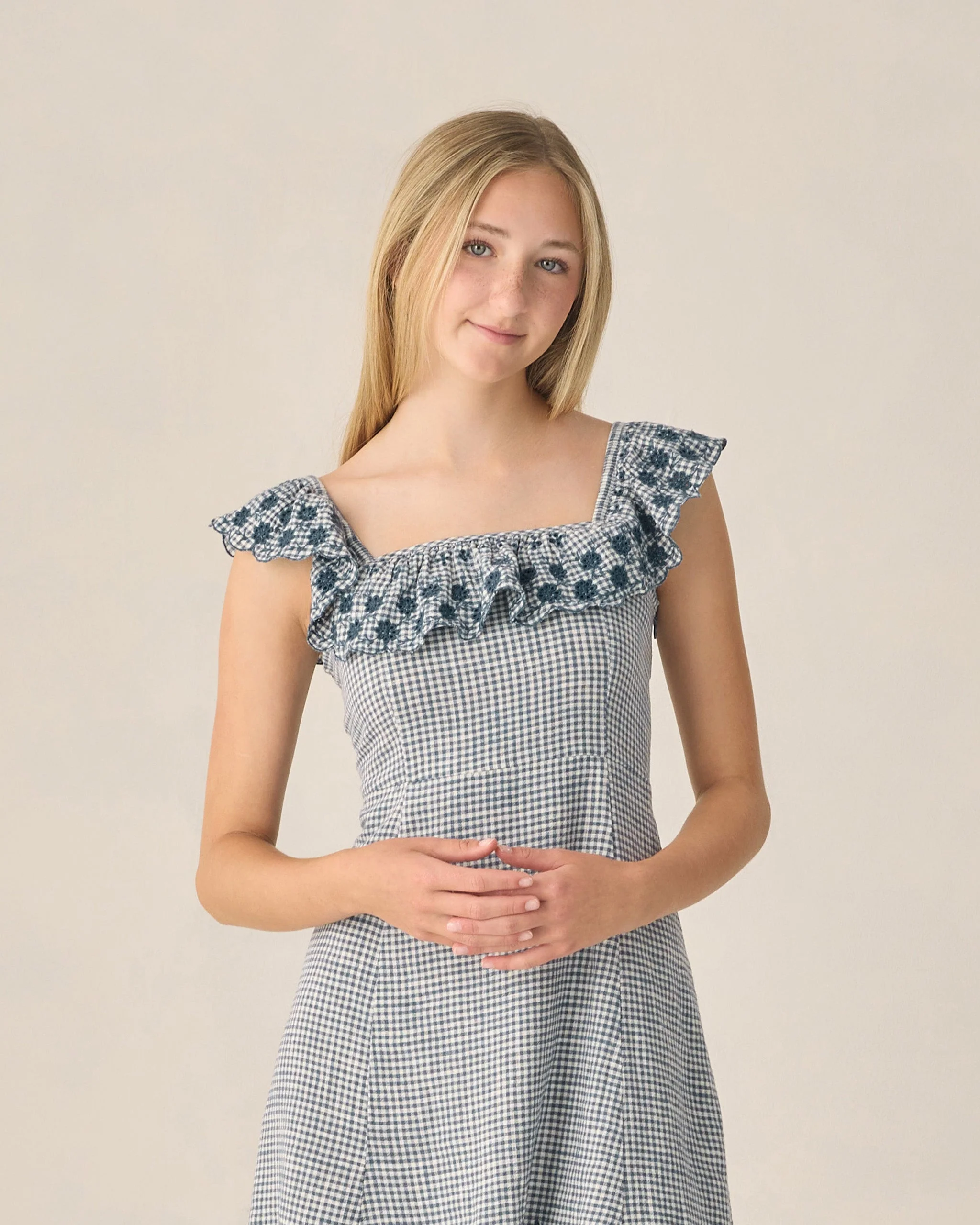 Teen Bianca Mini Dress Marine Gingham - Image 4