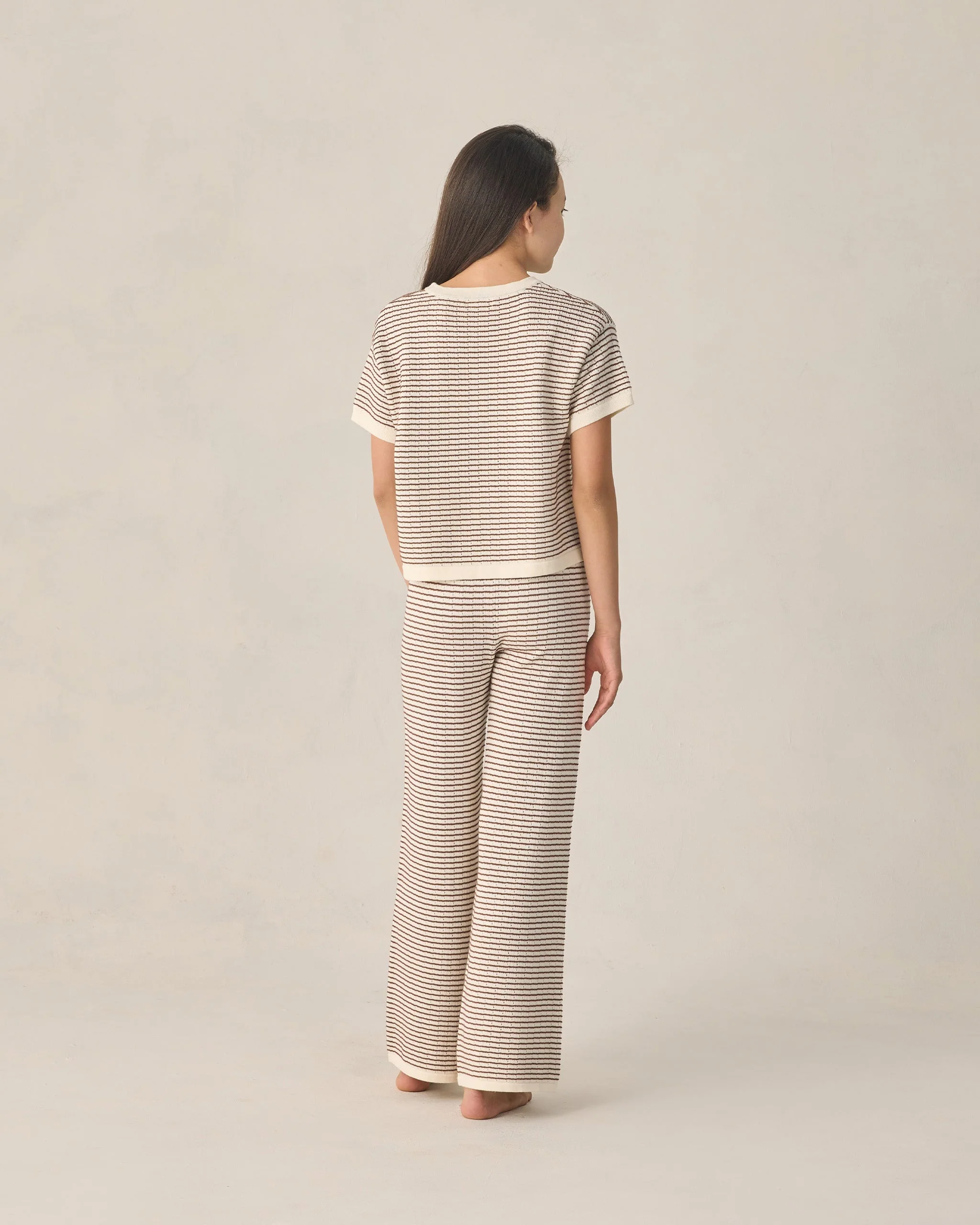 Teen Boxy Crop Knit Tee Chocolate Stripe - Image 2