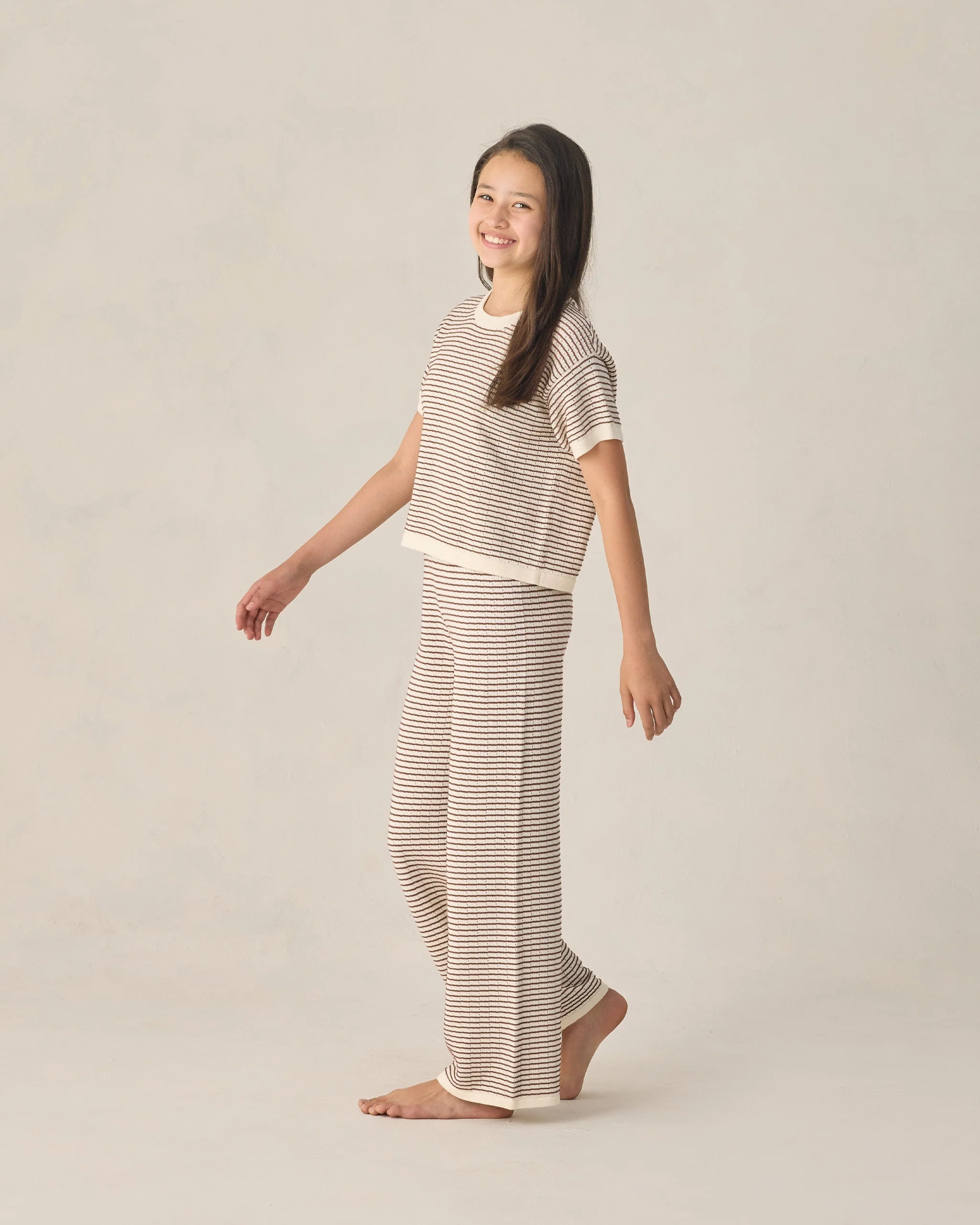 Teen Boxy Crop Knit Tee Chocolate Stripe - Image 3
