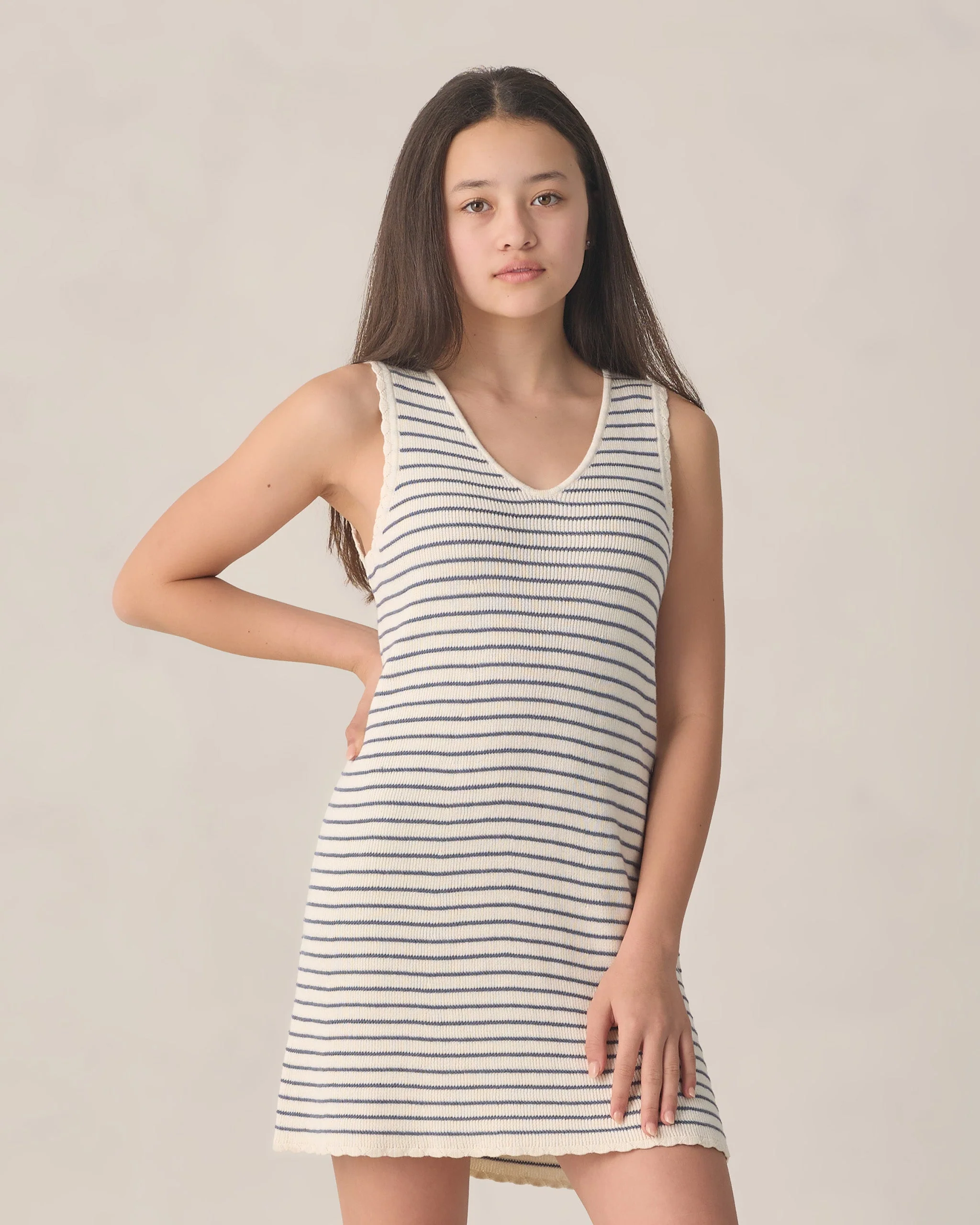 Teen Crochet Tank Mini Dress Marine Stripe - Image 3