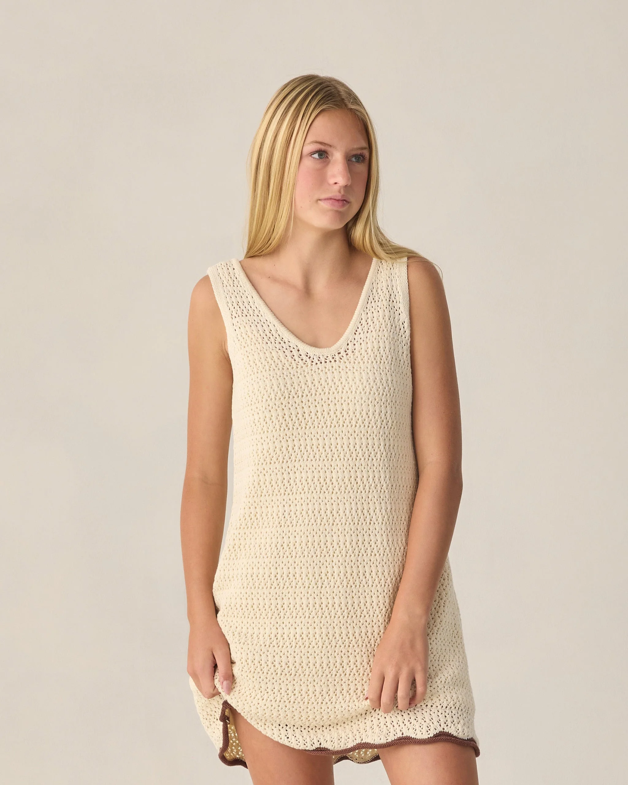 Teen Crochet Tank Mini Dress Natural - Image 4