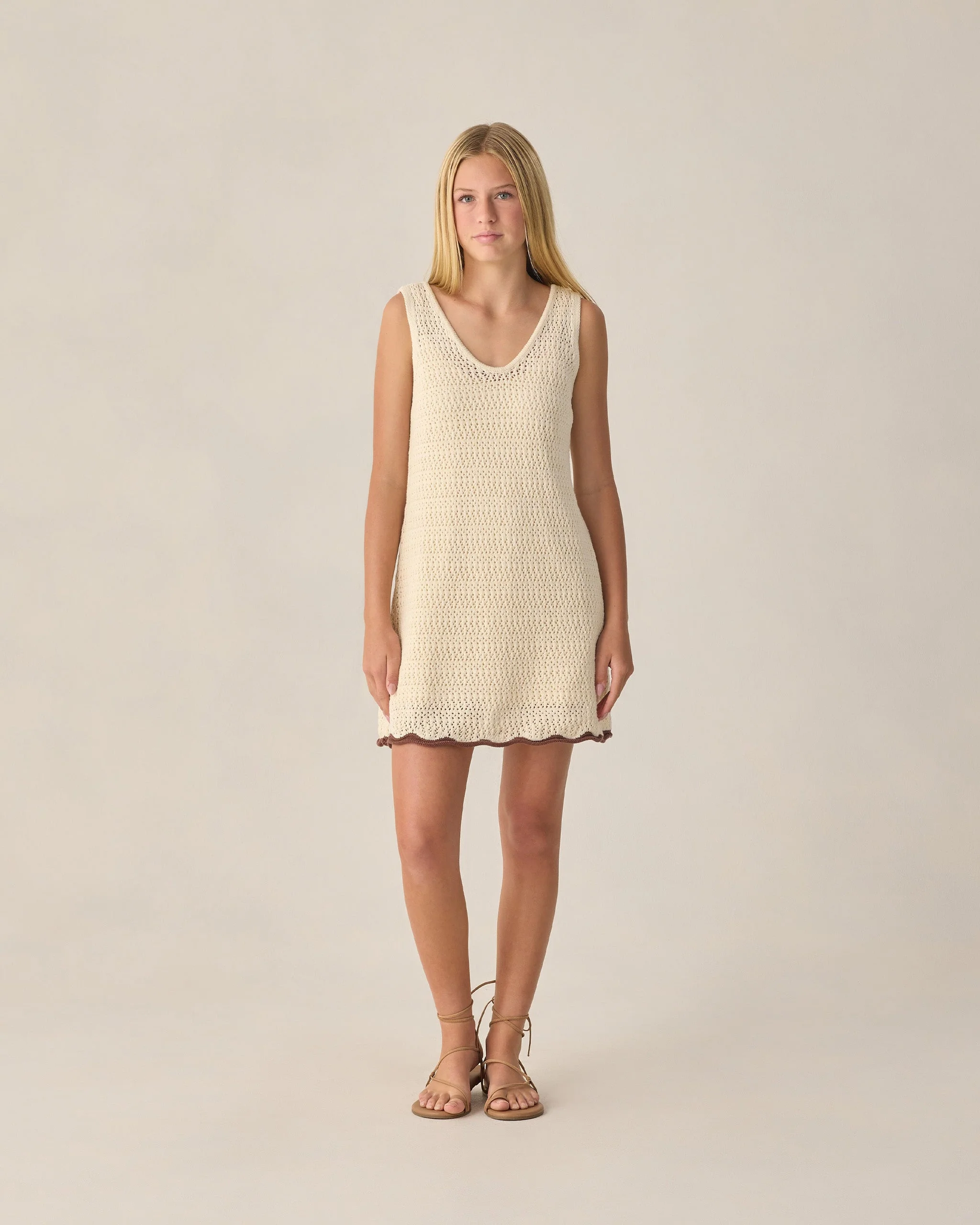 Teen Crochet Tank Mini Dress Natural - Image 5