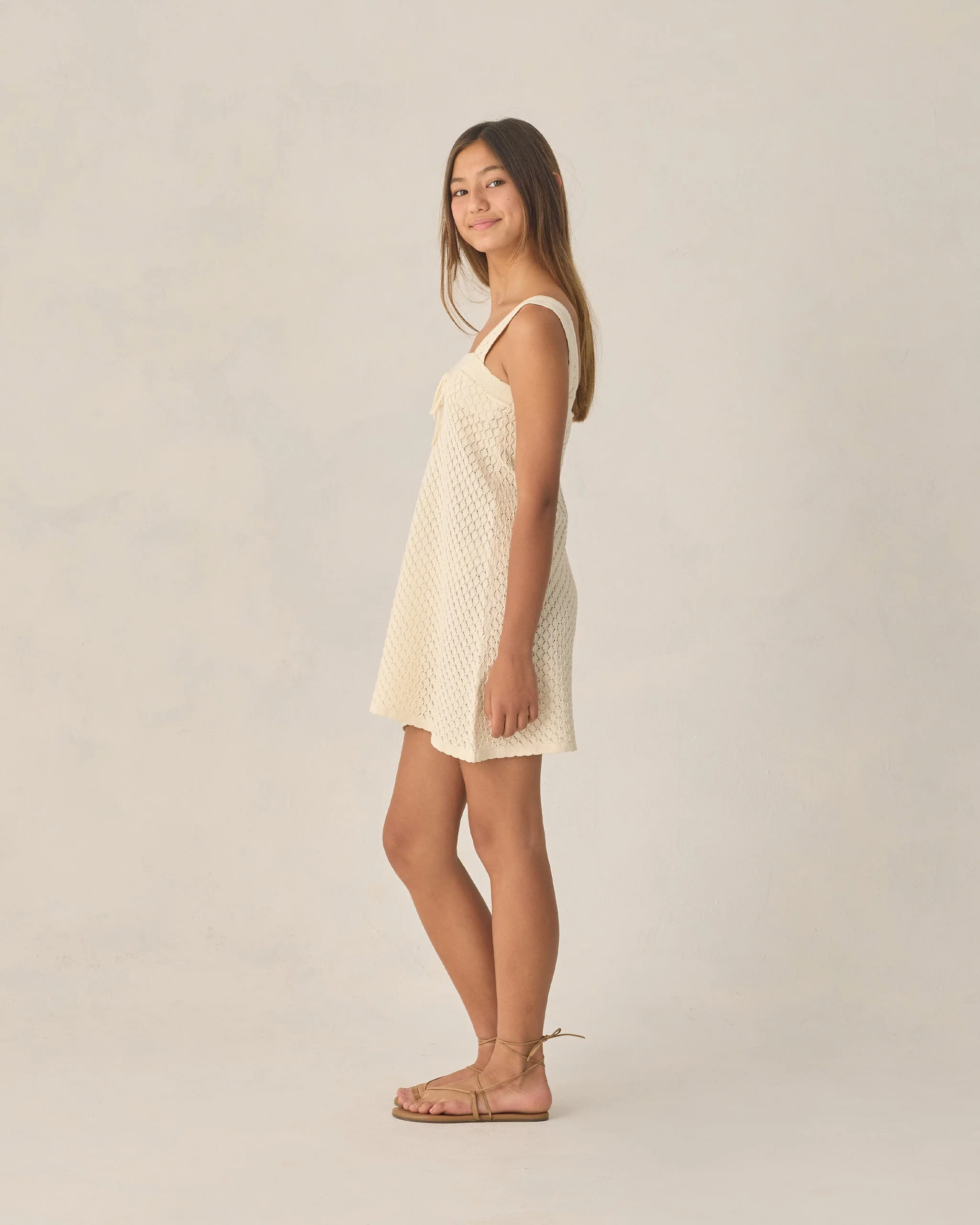 Teen Crochet Tank Mini Dress Natural - Image 3