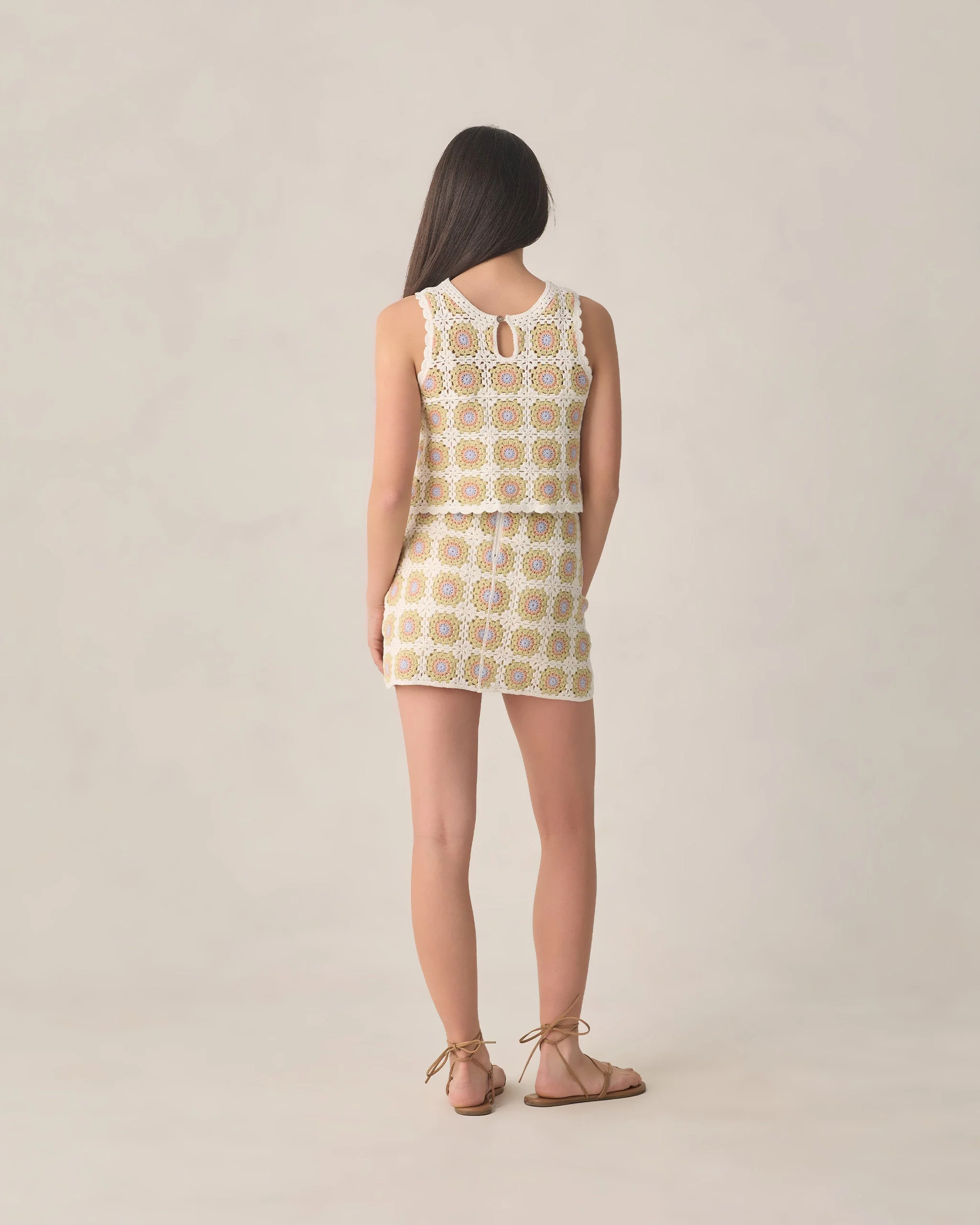 Teen Crochet Tank Set Citron Daisy Check - Image 2