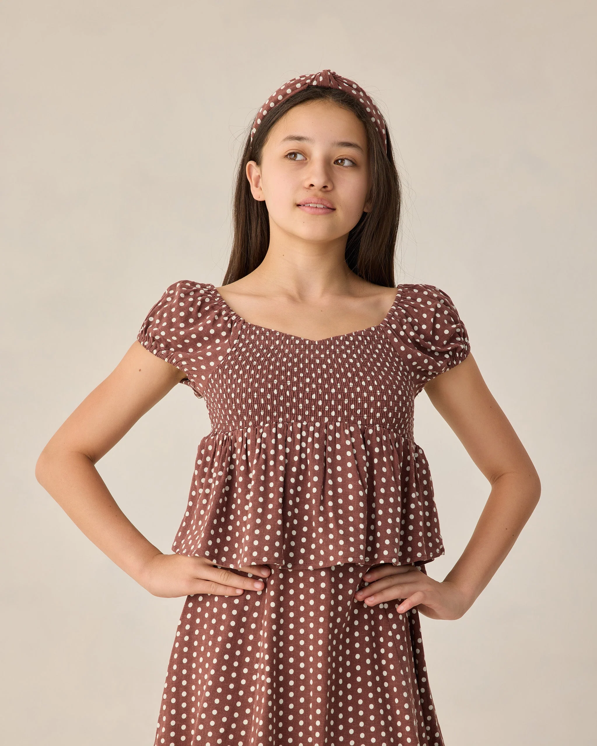 Teen Flutter Top Chocolate Polka Dot - Image 5
